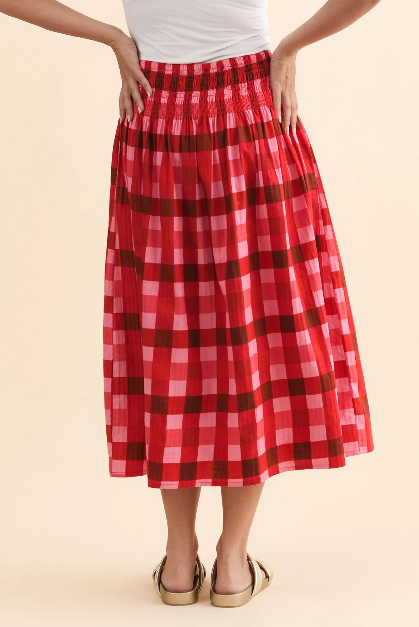 Edin Red Check Cotton Maxi Skirt - Image 4