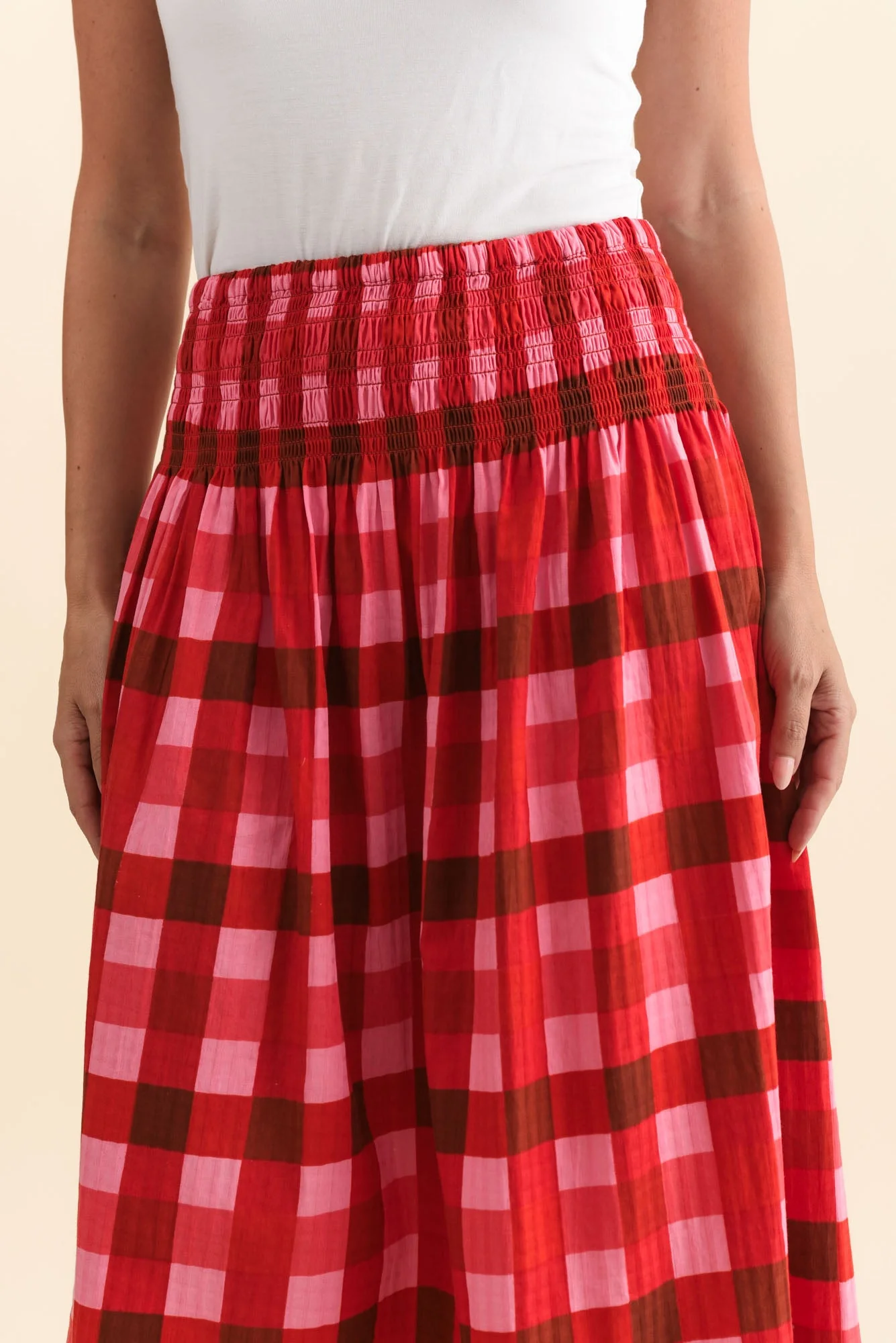 Edin Red Check Cotton Maxi Skirt - Image 5
