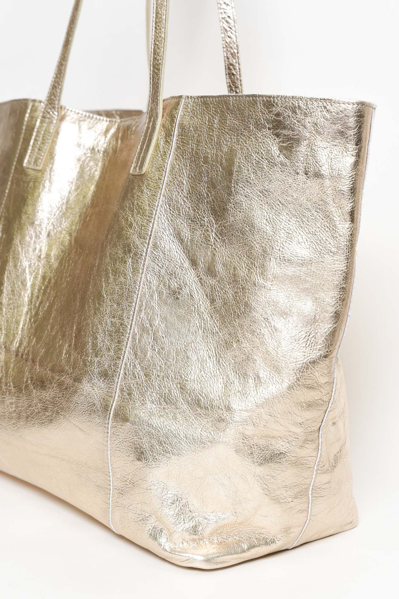 Elara Champagne Metallic Tote Bag - Image 3