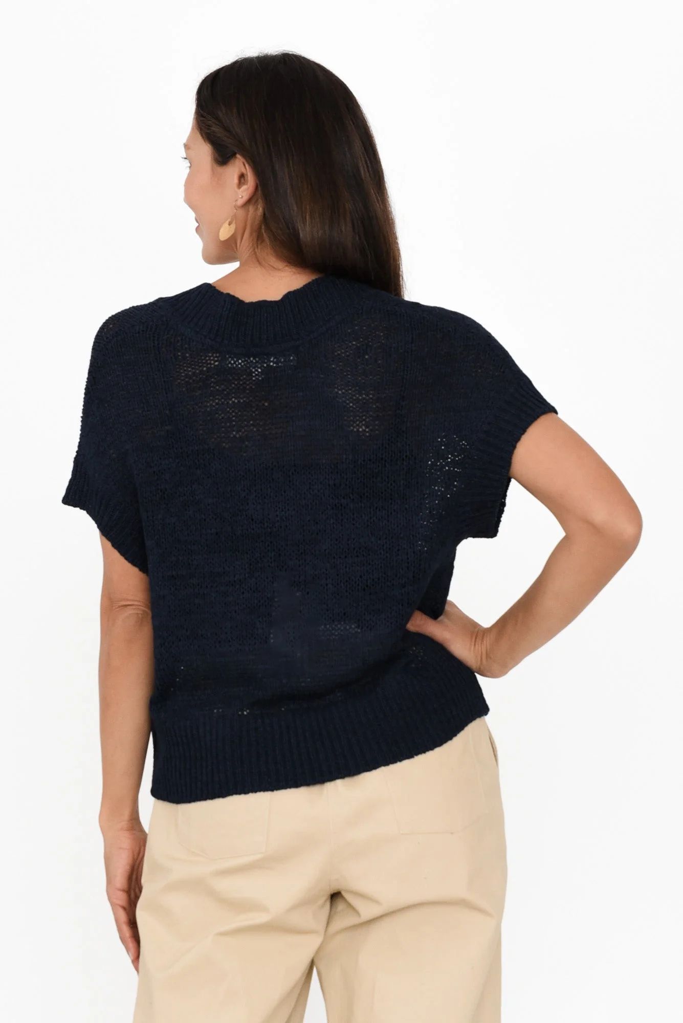 Elba Navy Knit V Neck Top - Image 4