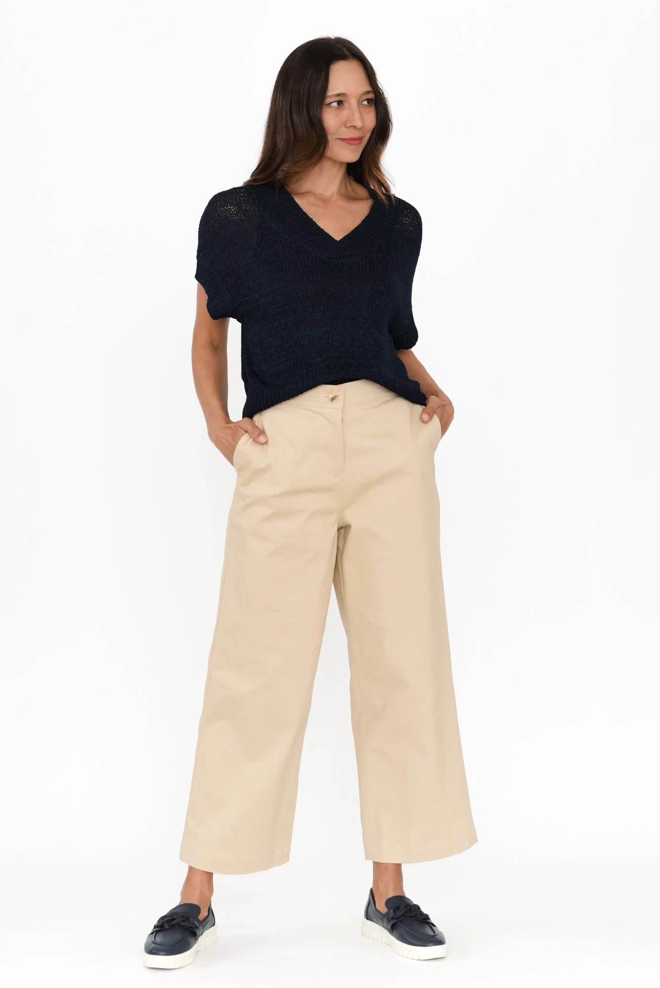 Elba Navy Knit V Neck Top - Image 6