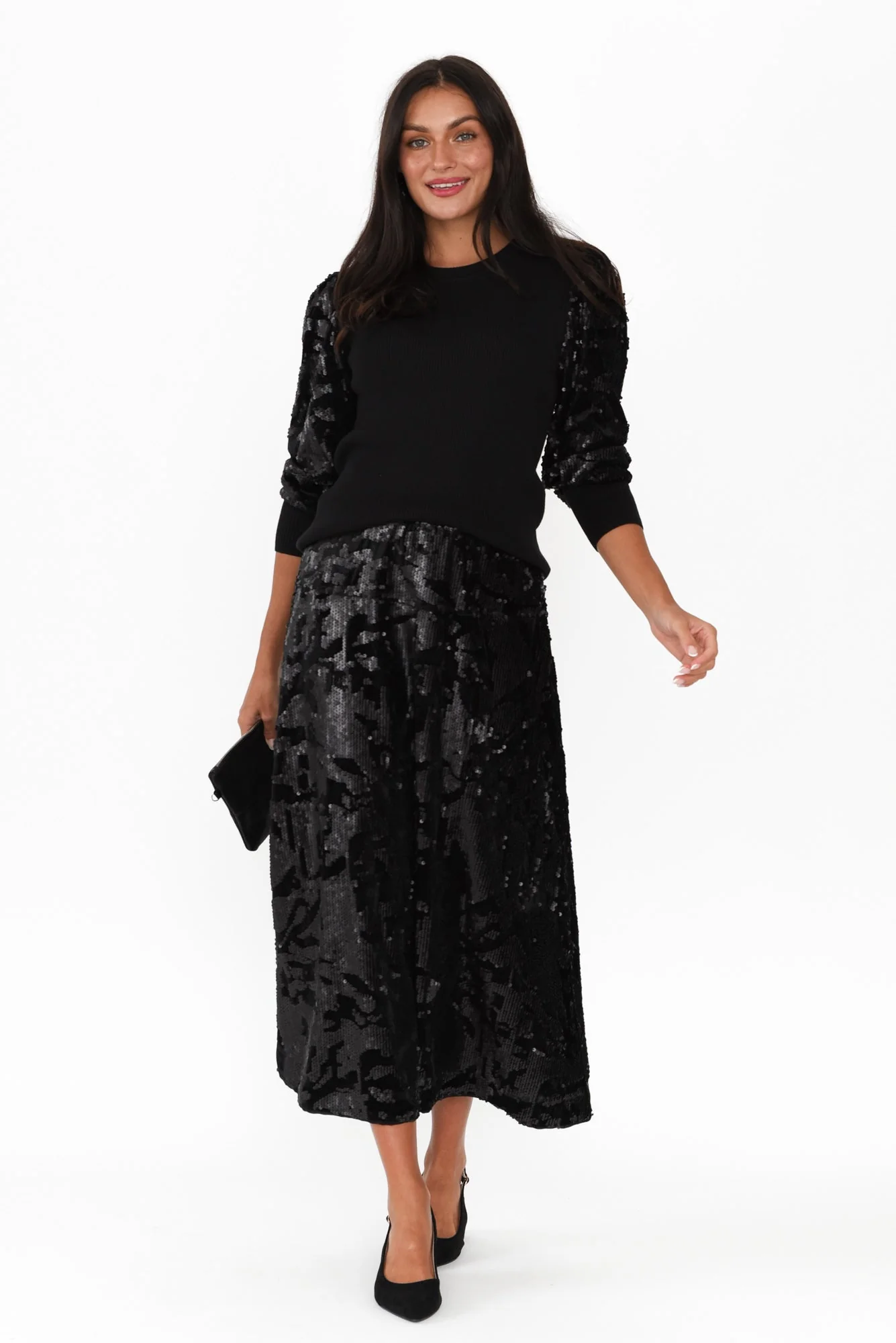 Elena Black Sequin Knit Top - Image 2