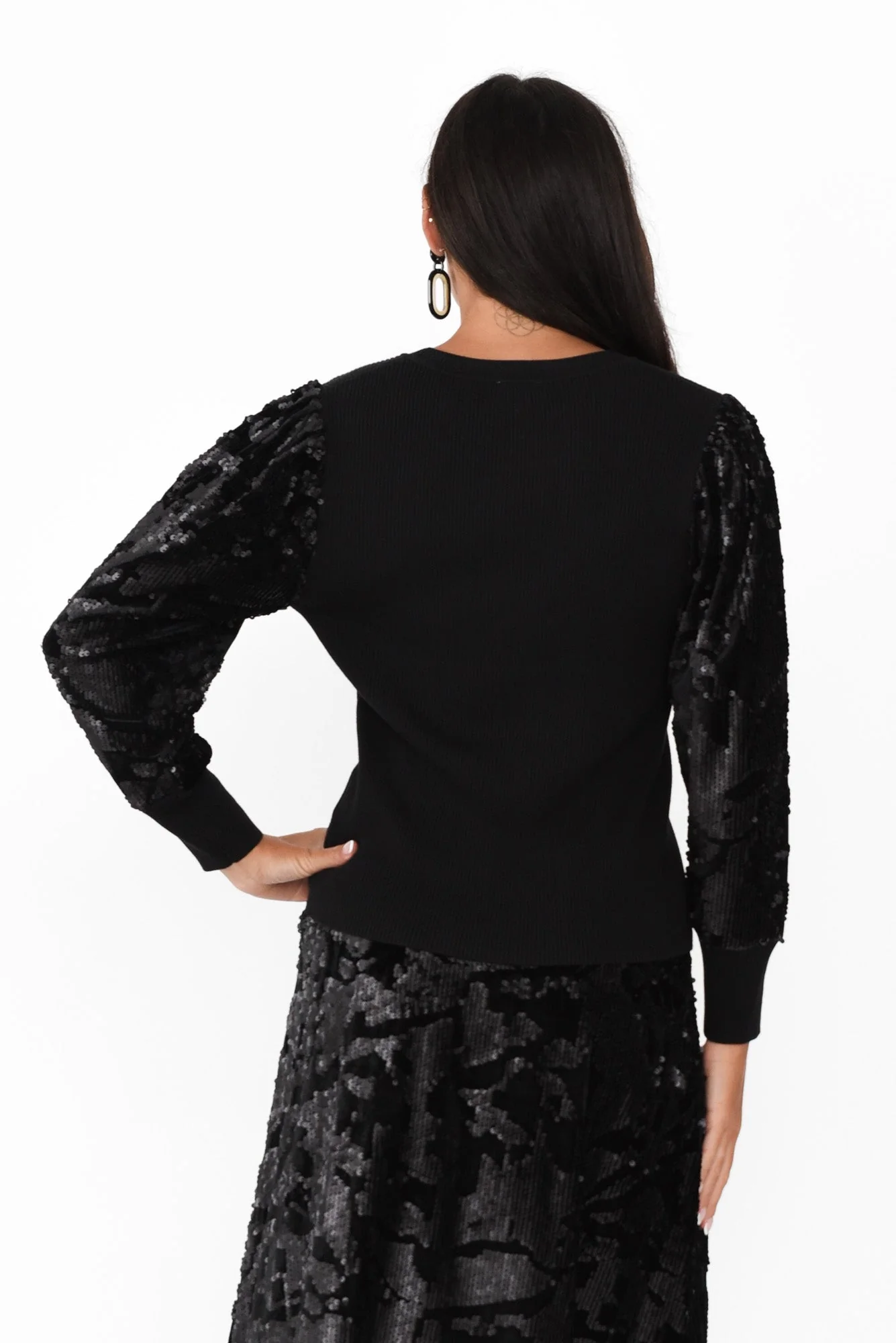Elena Black Sequin Knit Top - Image 4