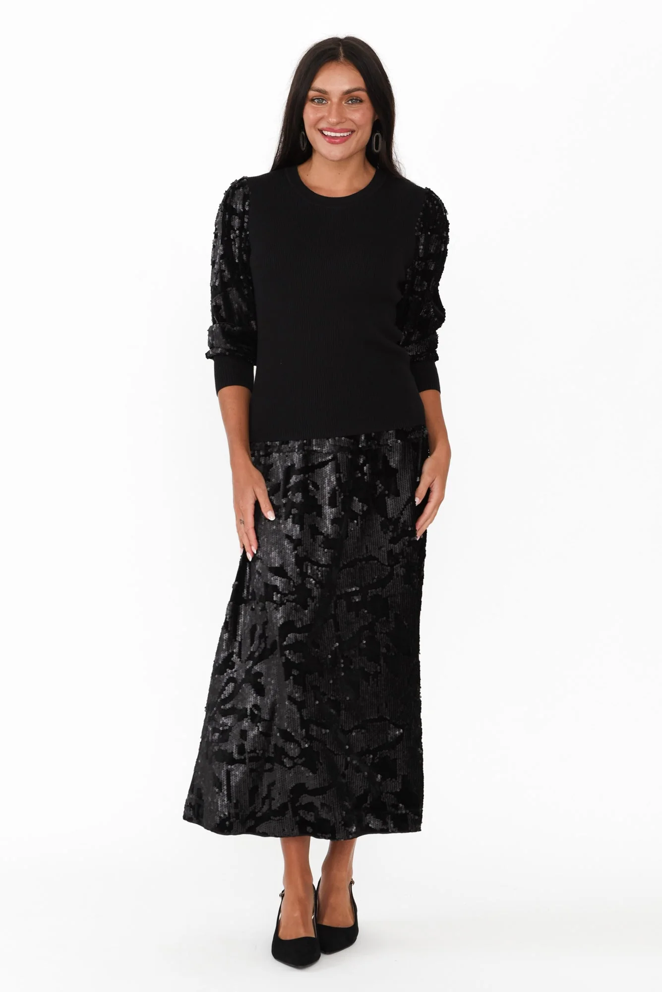 Elena Black Sequin Knit Top - Image 6