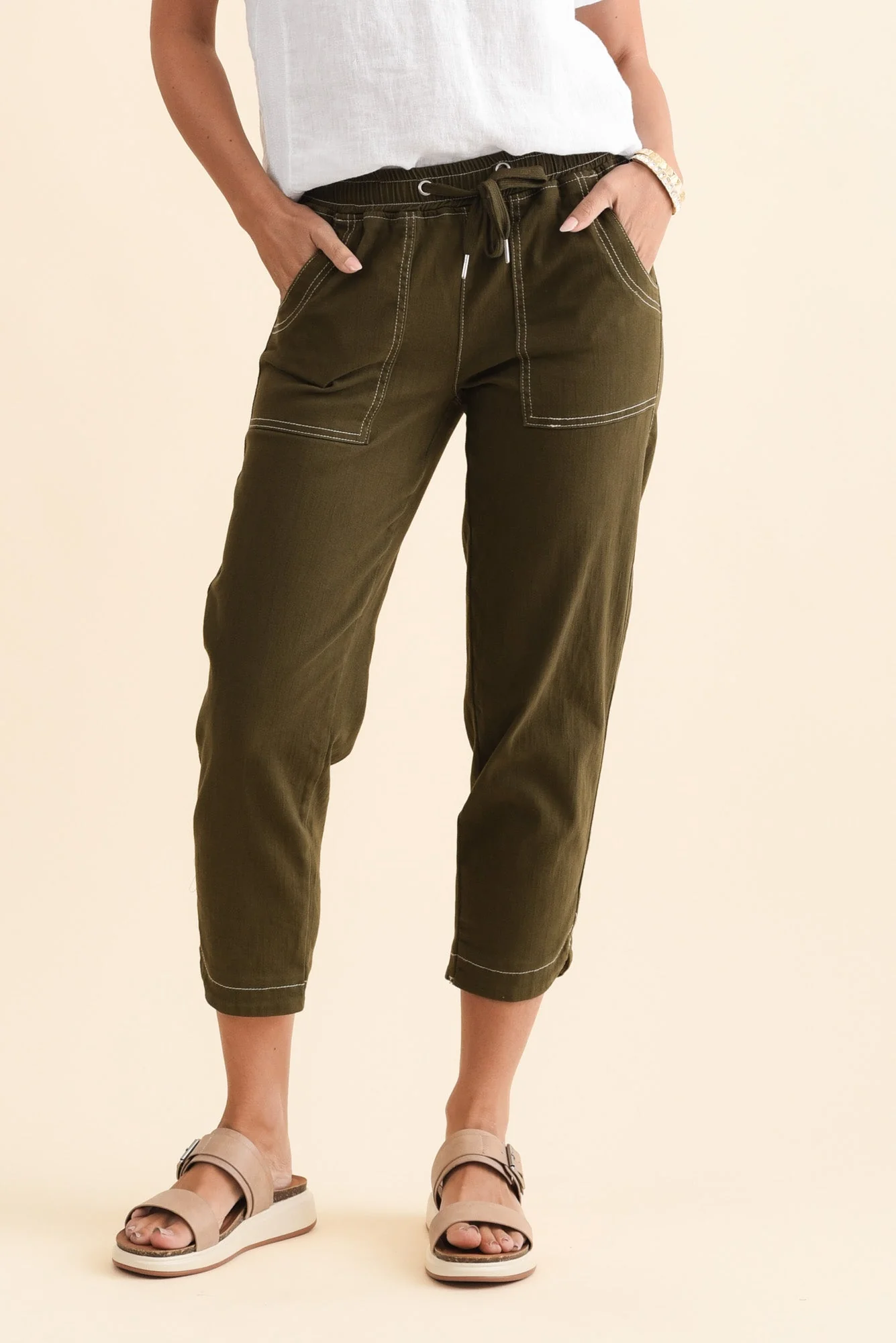 Eliana Khaki Cotton Stretch Jeans - Image 2