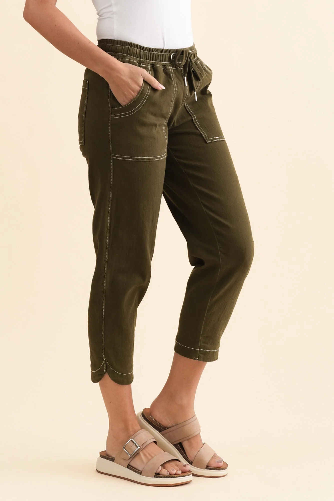 Eliana Khaki Cotton Stretch Jeans - Image 4