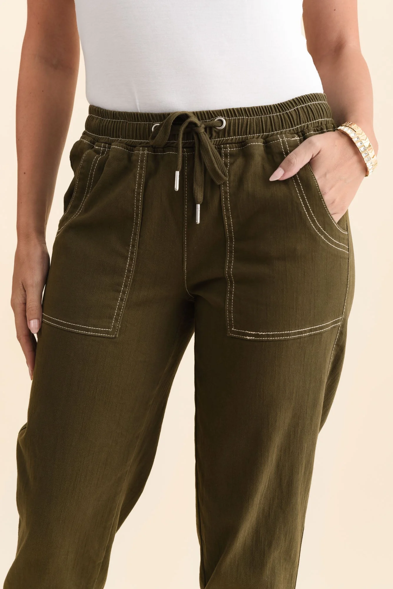 Eliana Khaki Cotton Stretch Jeans - Image 6