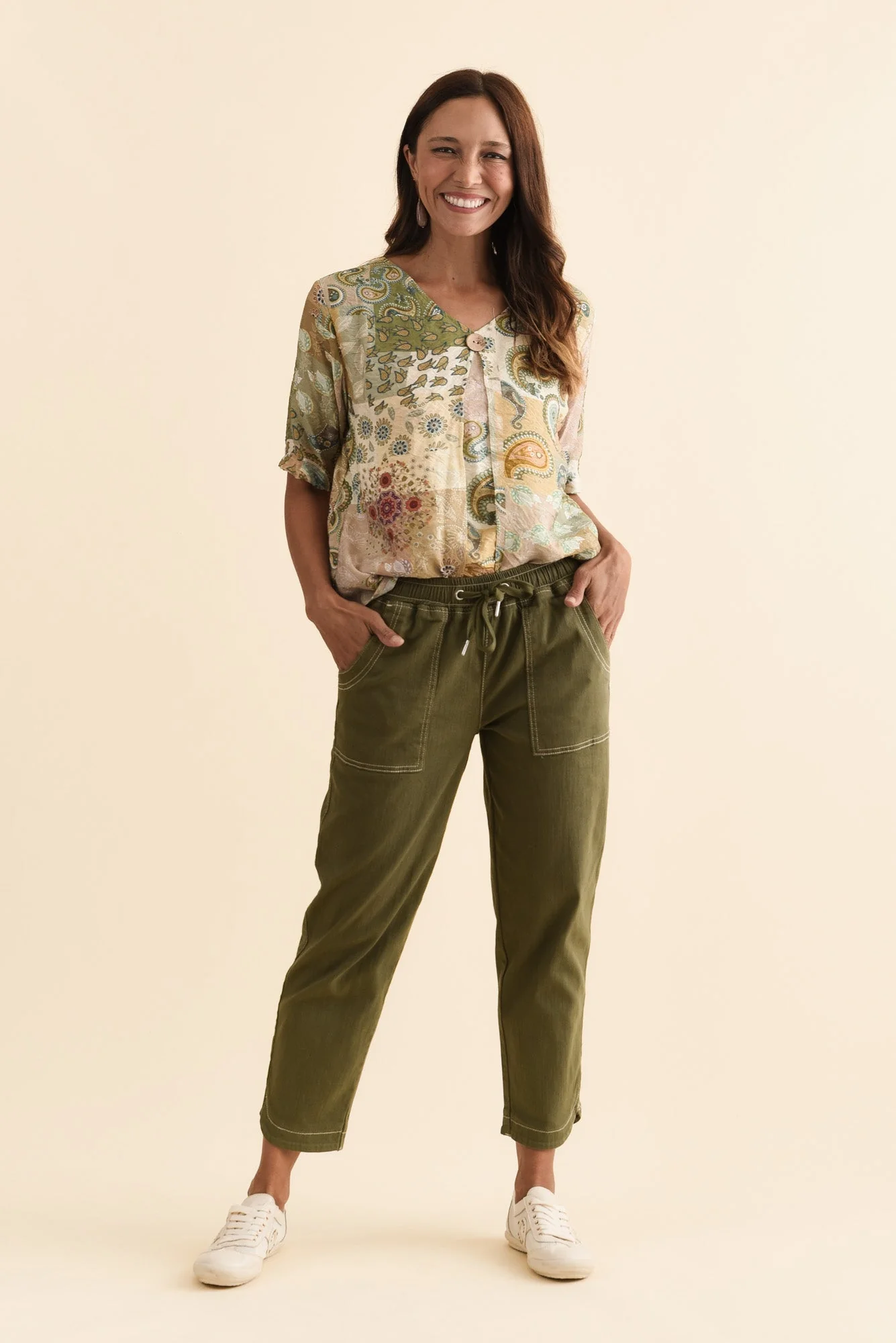 Eliana Olive Cotton Stretch Jeans - Image 6