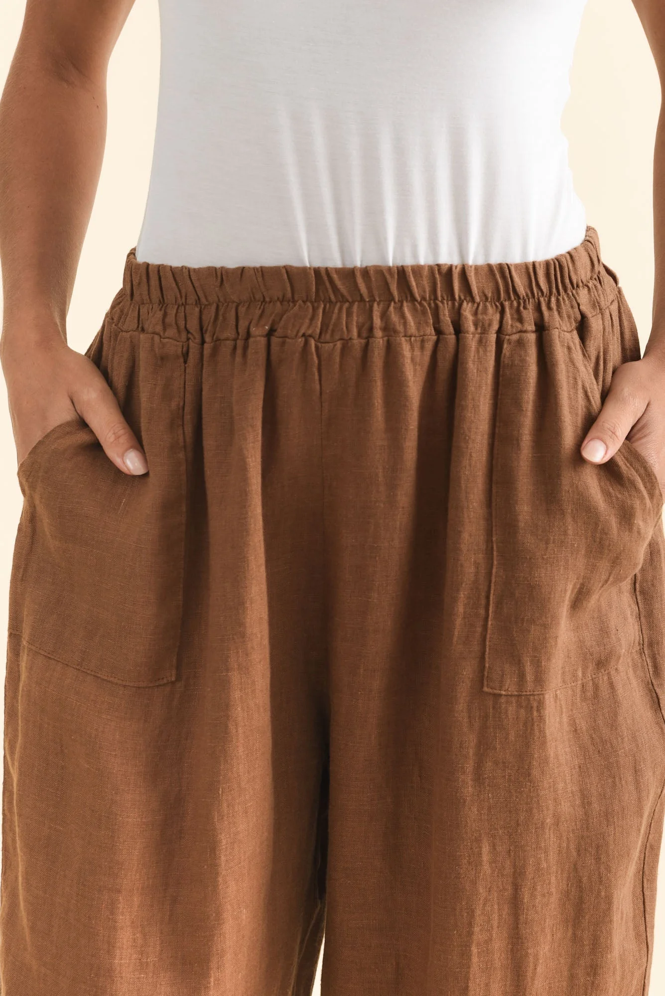 Elide Chocolate Linen Cropped Pants - Image 5