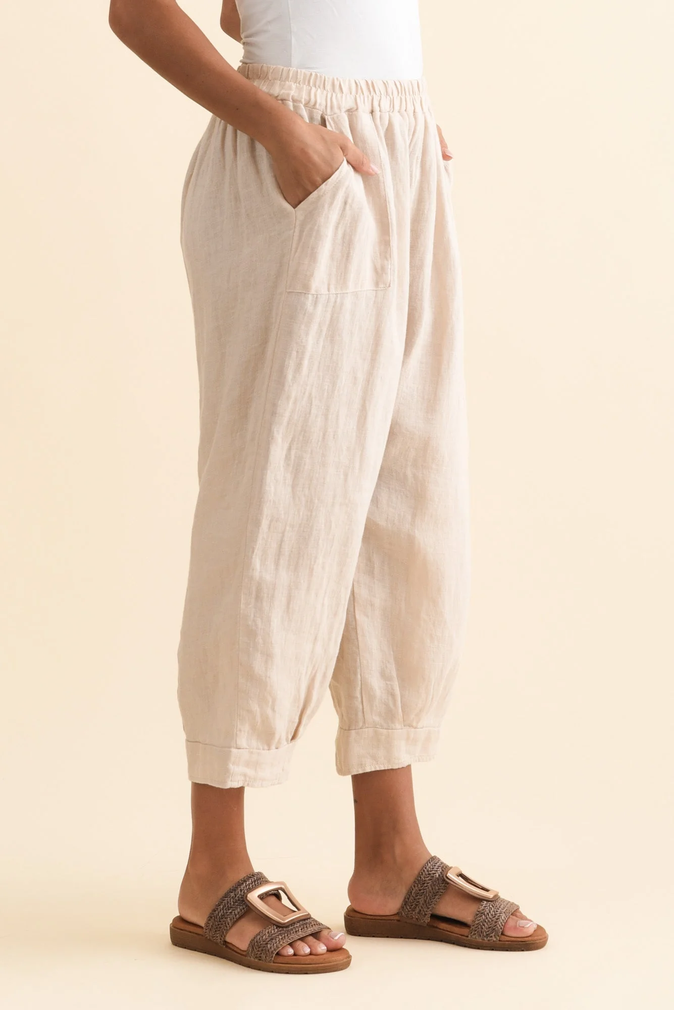 Elide Natural Linen Cropped Pants - Image 3