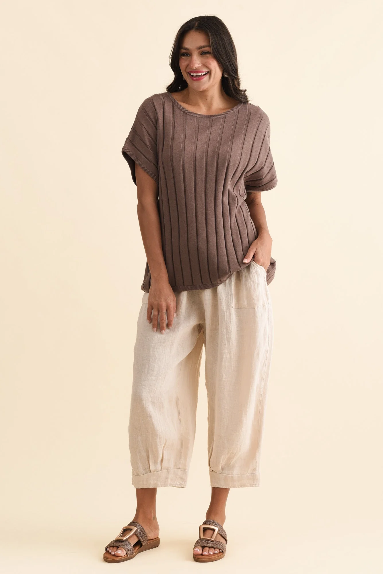 Elide Natural Linen Cropped Pants - Image 6