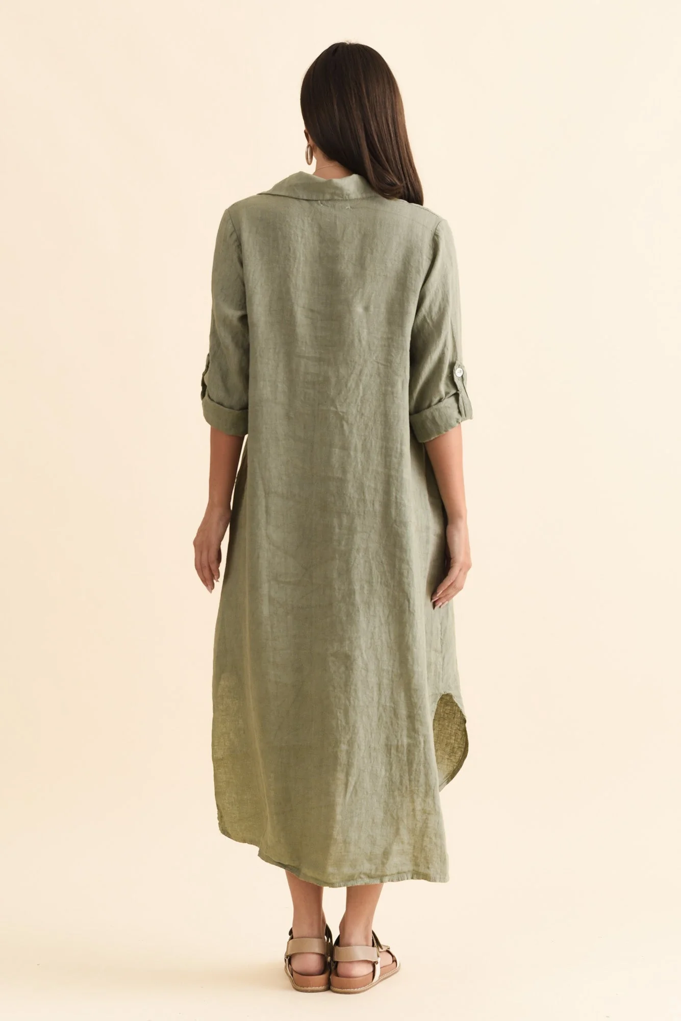 Elin Khaki Linen Shirt Dress - Image 4