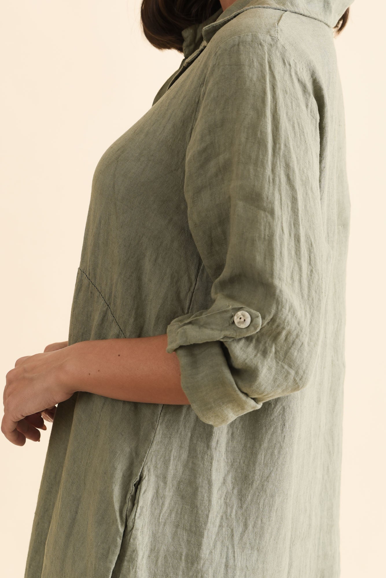 Elin Khaki Linen Shirt Dress - Image 5