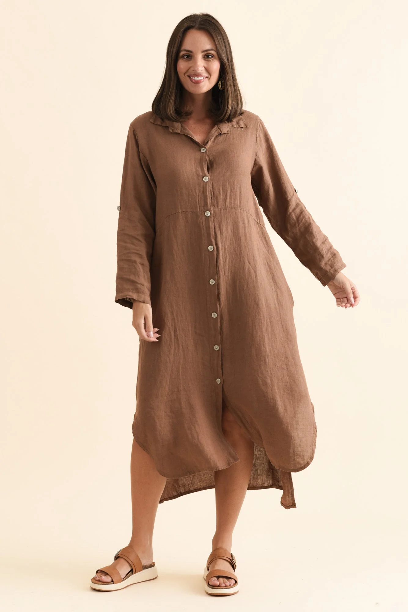 Elin Mocha Linen Shirt Dress - Image 6