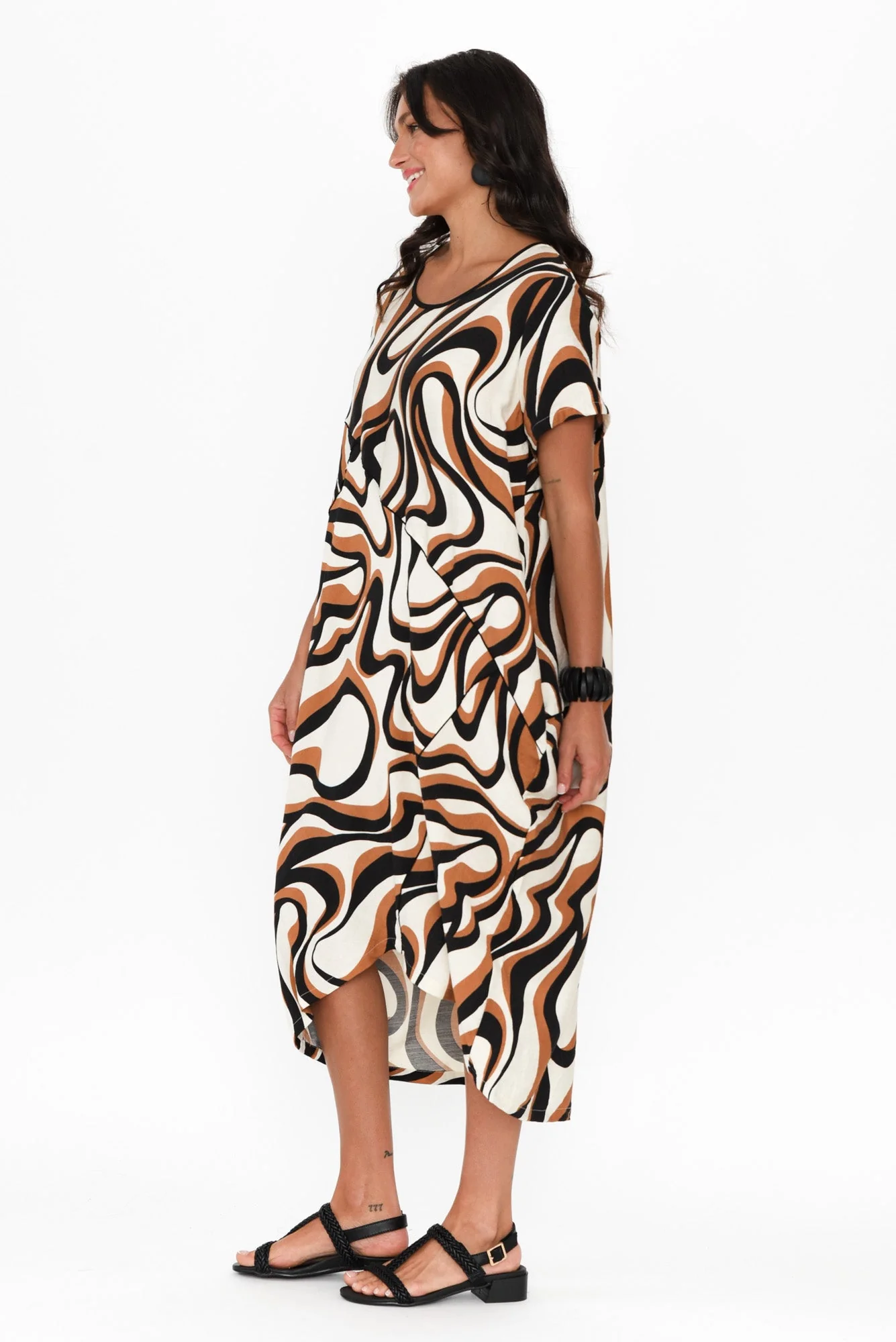 Elinda Brown Swirl Pocket Dress - Image 3