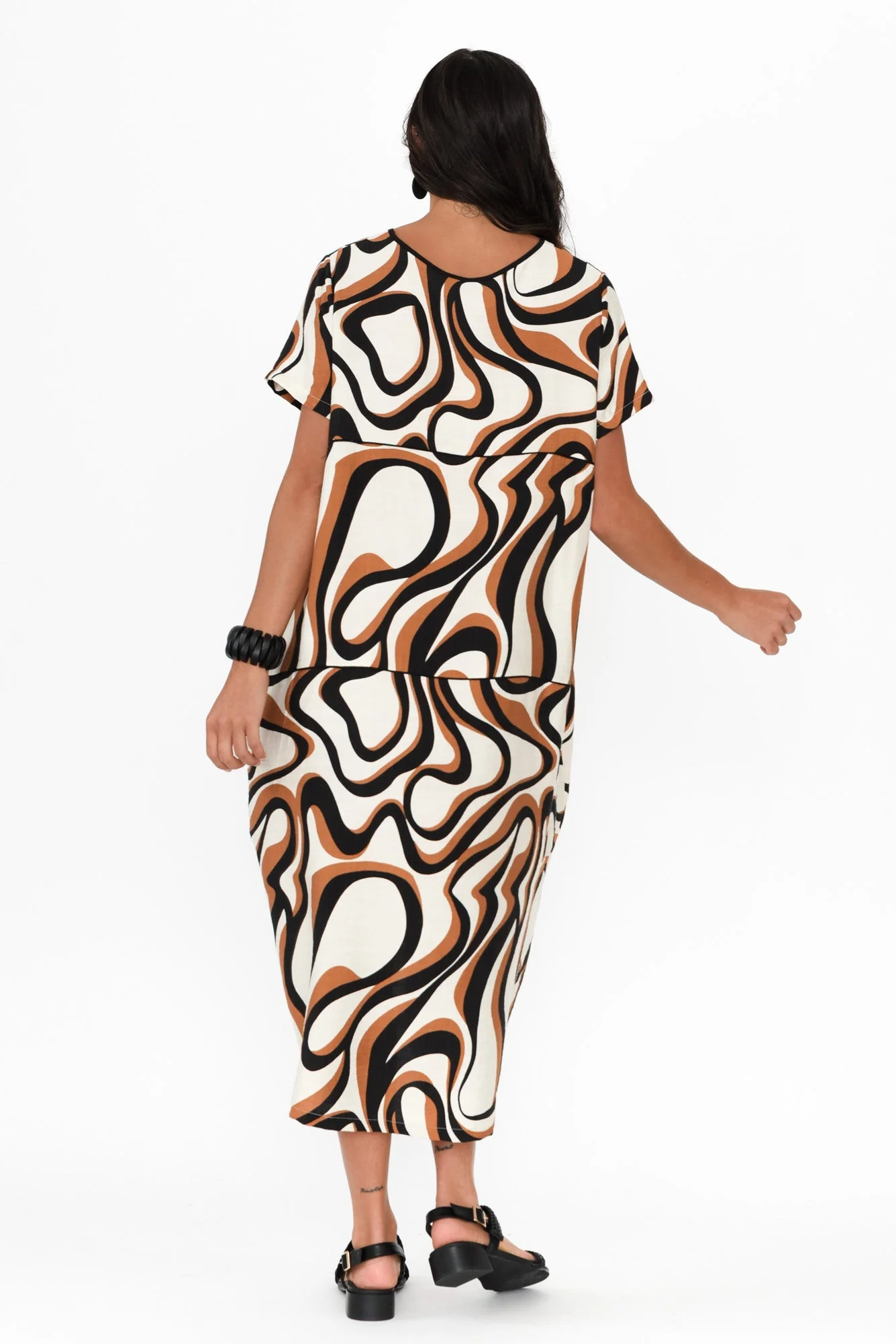 Elinda Brown Swirl Pocket Dress - Image 4