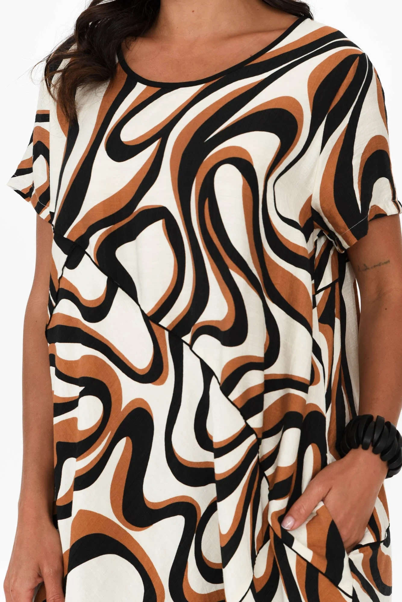 Elinda Brown Swirl Pocket Dress - Image 5