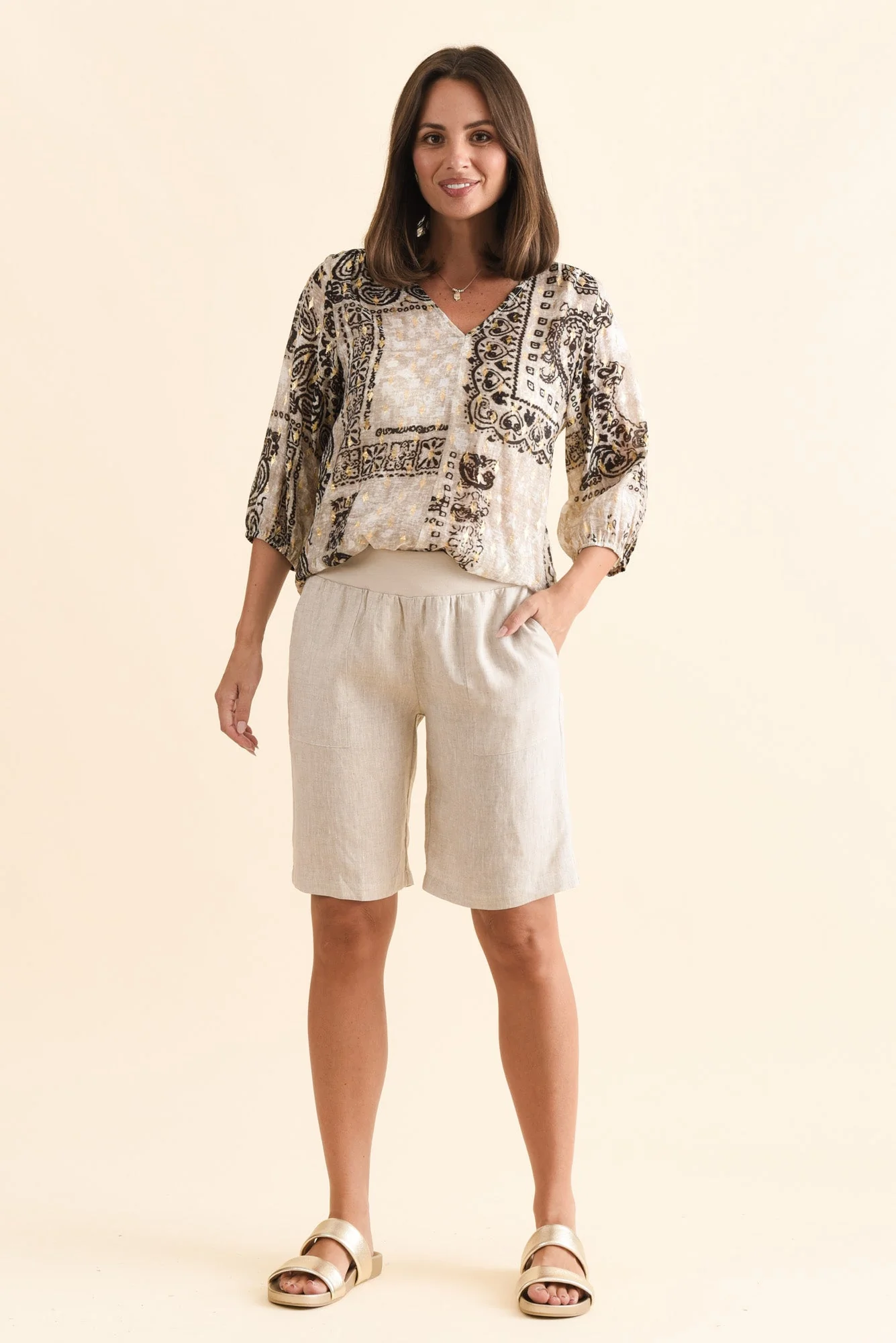 Elka Beige Linen Relaxed Shorts - Image 2