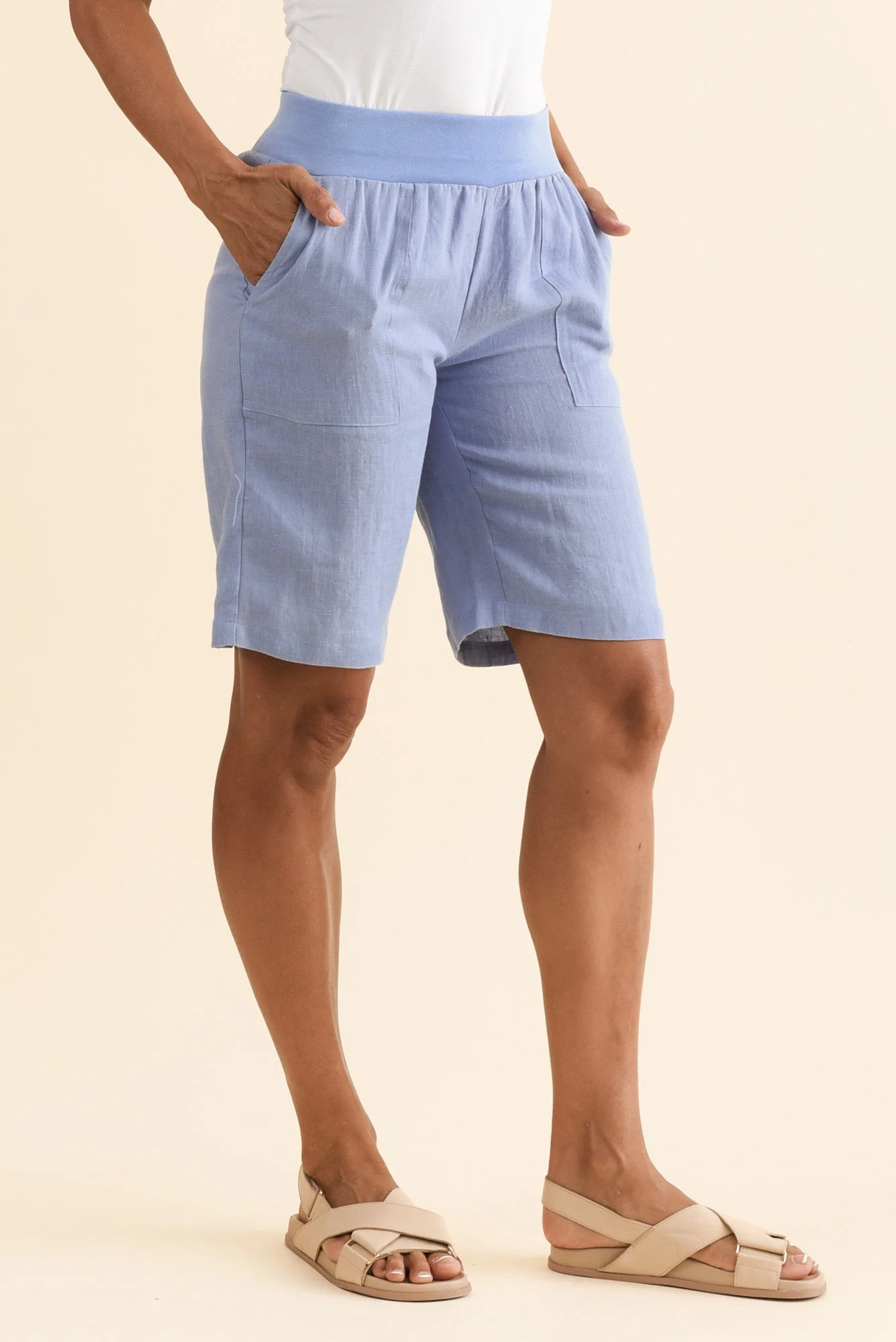 Elka Blue Linen Relaxed Shorts - Image 3