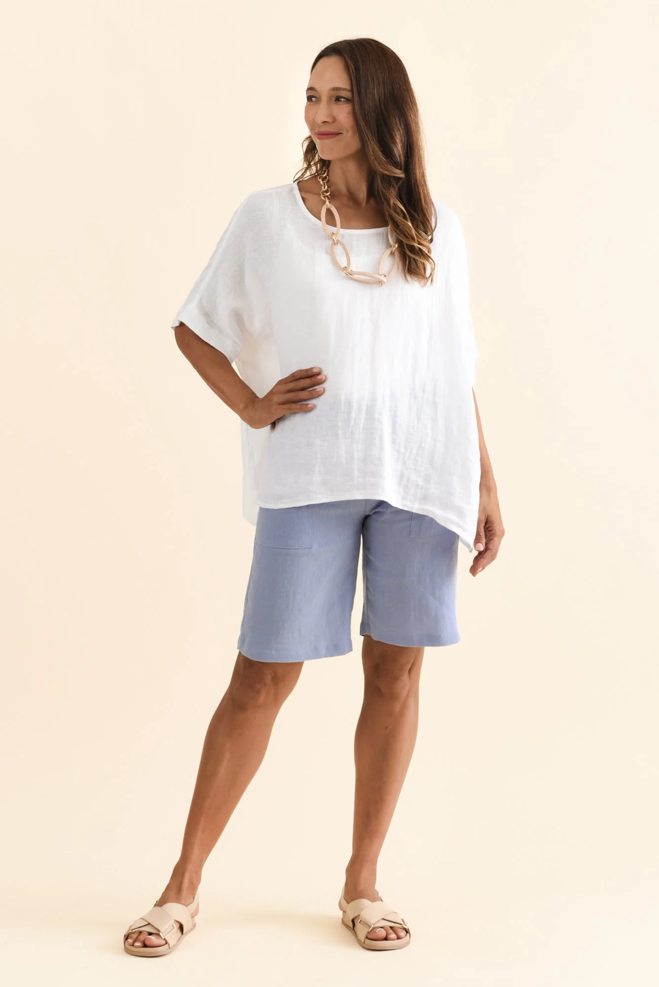 Elka Blue Linen Relaxed Shorts - Image 6