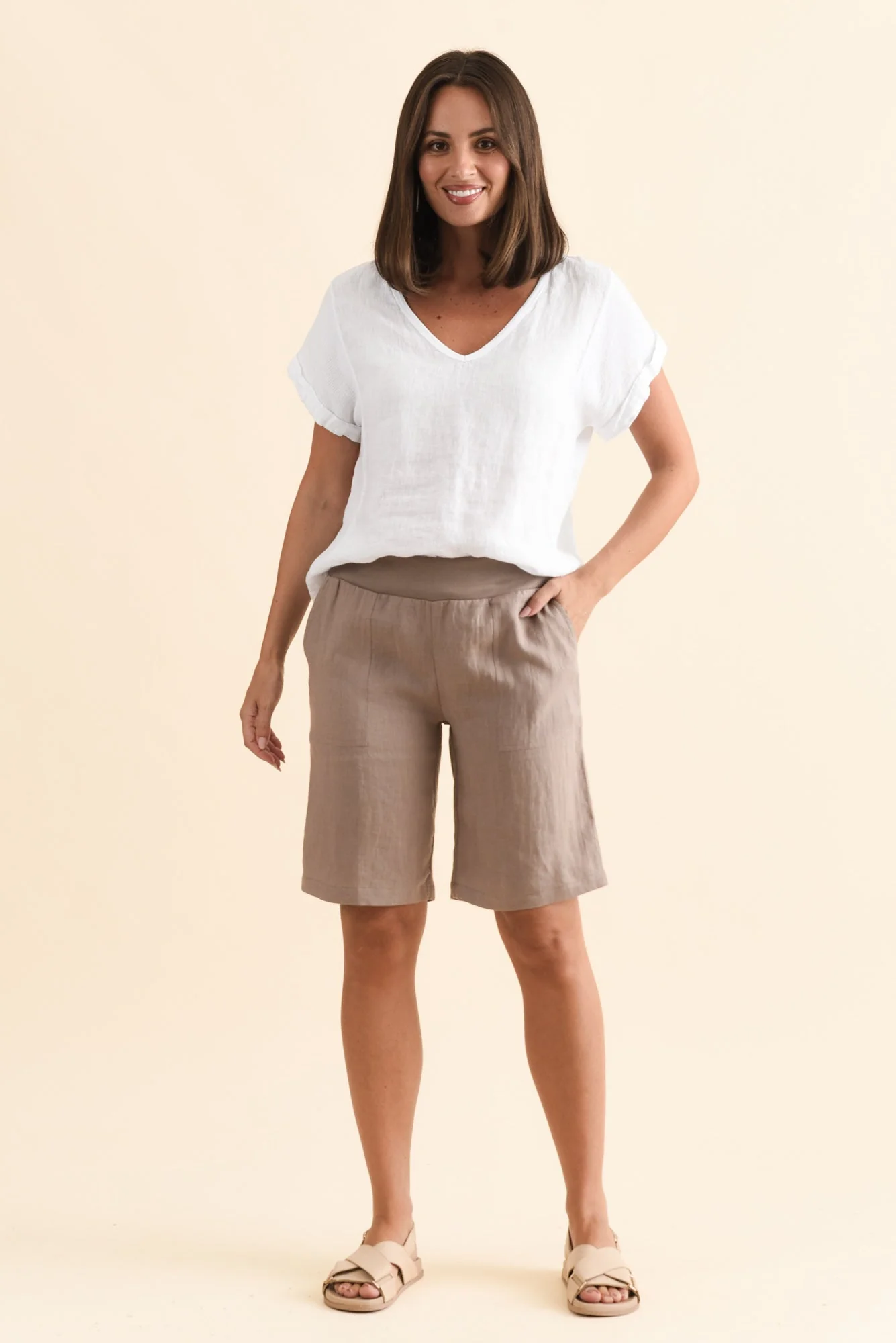 Elka Mocha Linen Relaxed Shorts - Image 6
