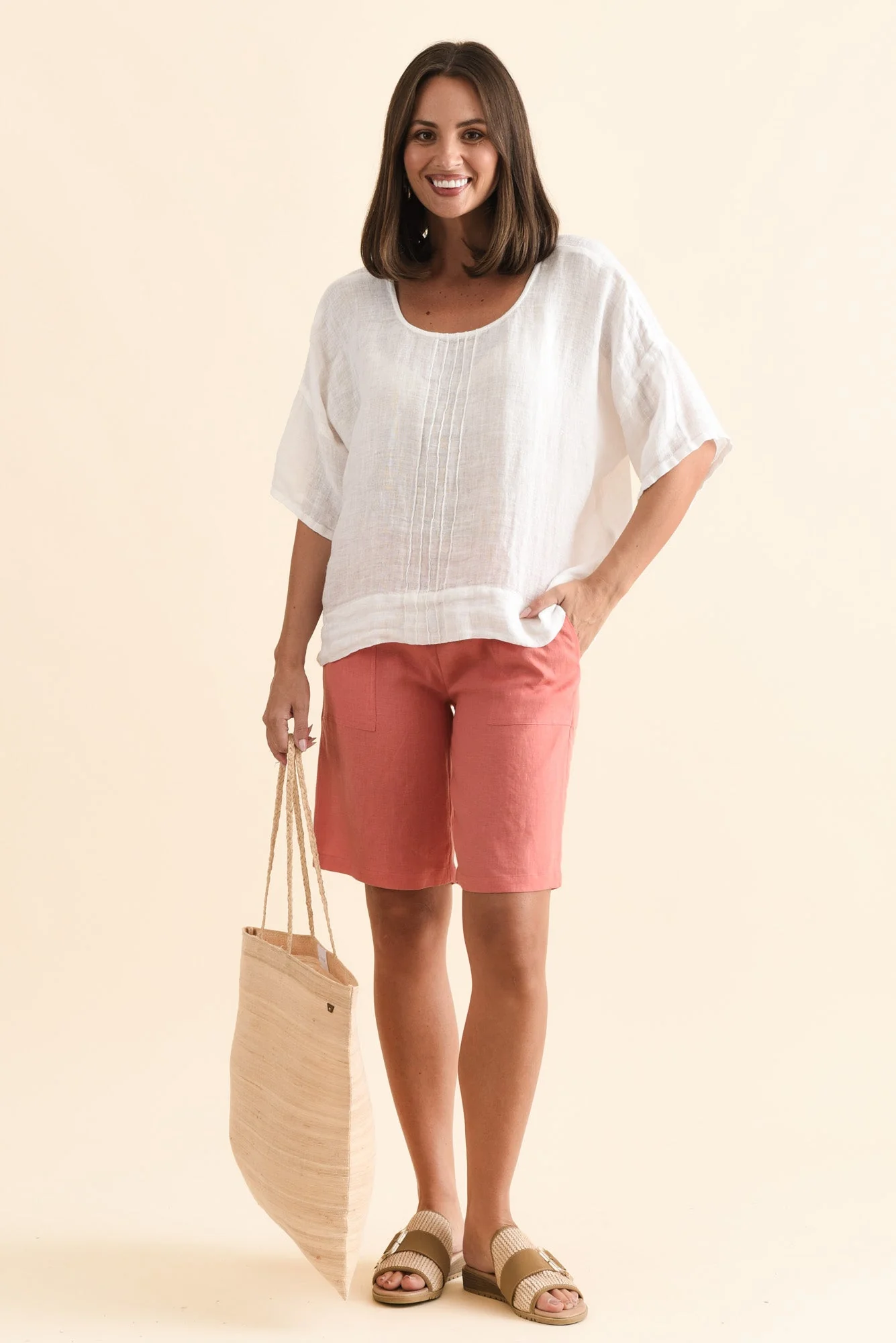 Elka Orange Linen Relaxed Shorts - Image 2