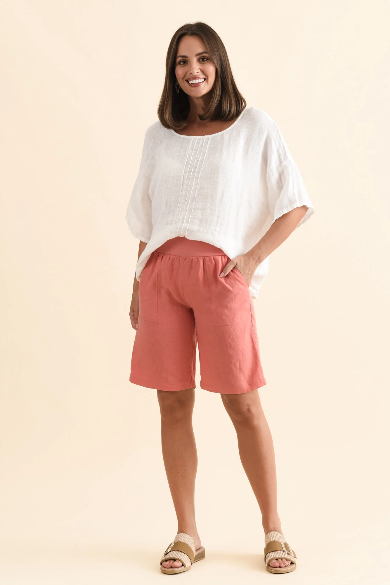 Elka Orange Linen Relaxed Shorts - Image 6
