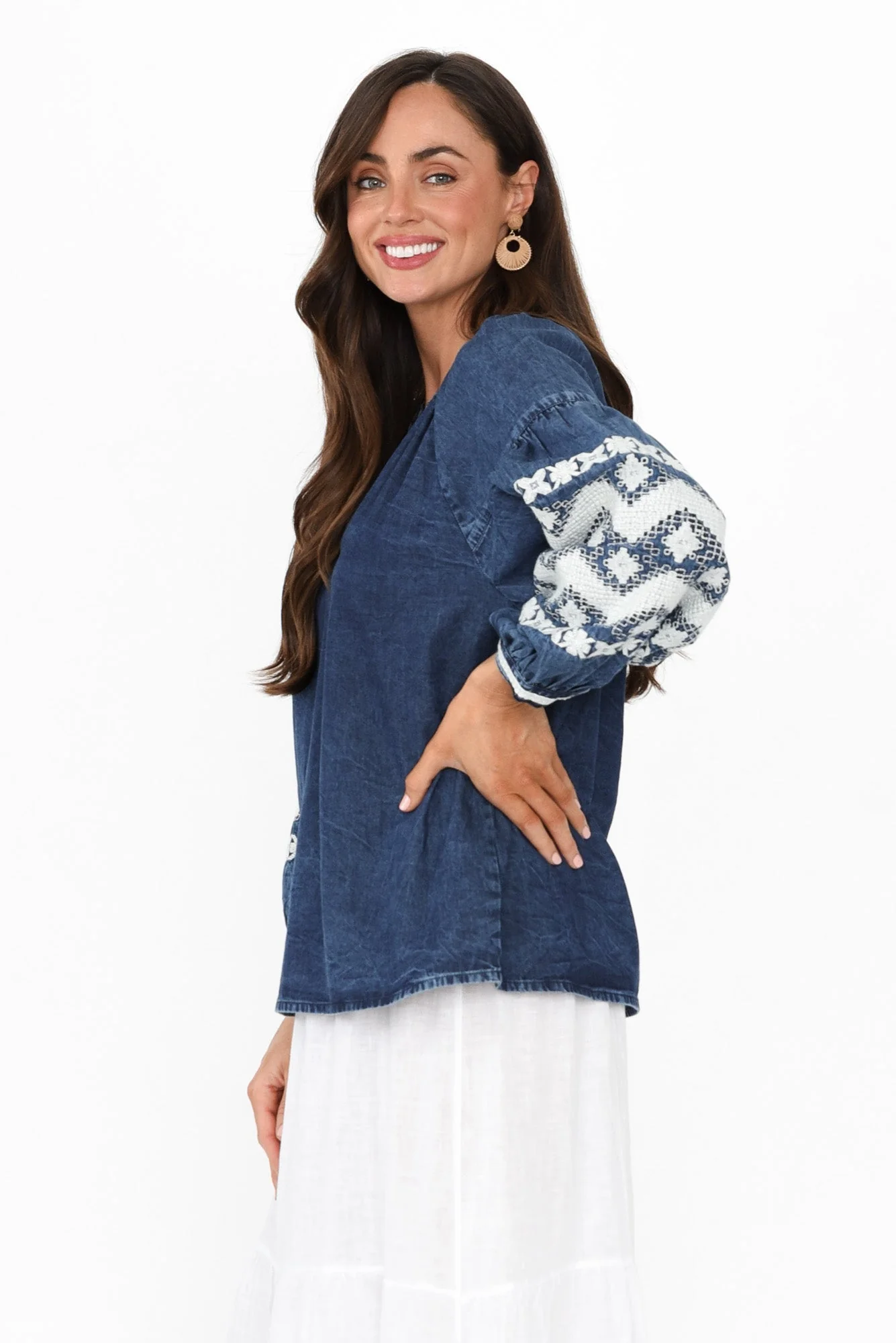 Elkana Blue Denim Embroidered Top - Image 4