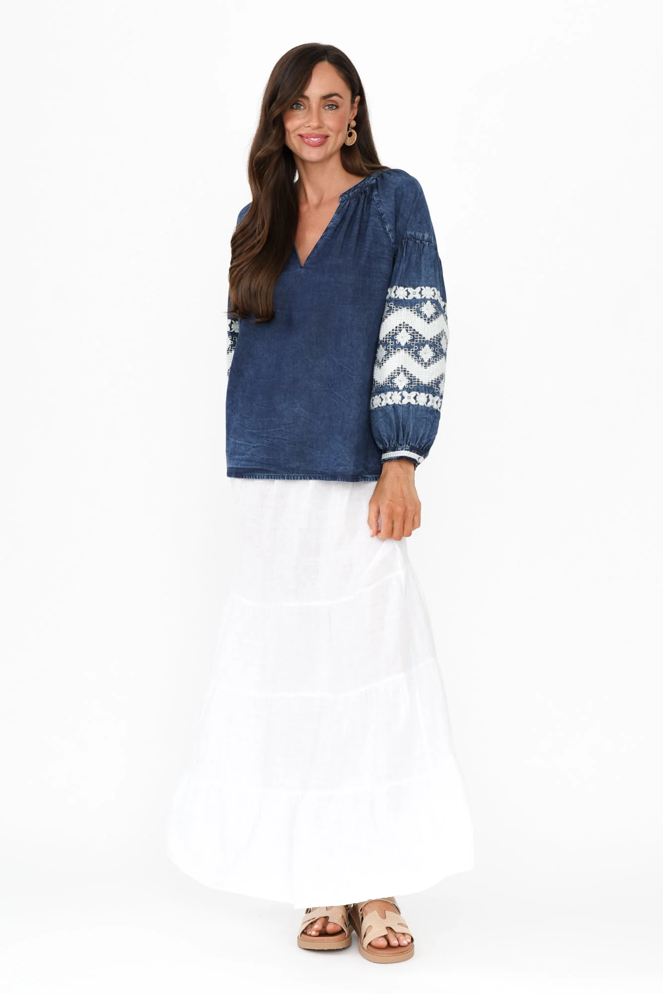 Elkana Blue Denim Embroidered Top - Image 7