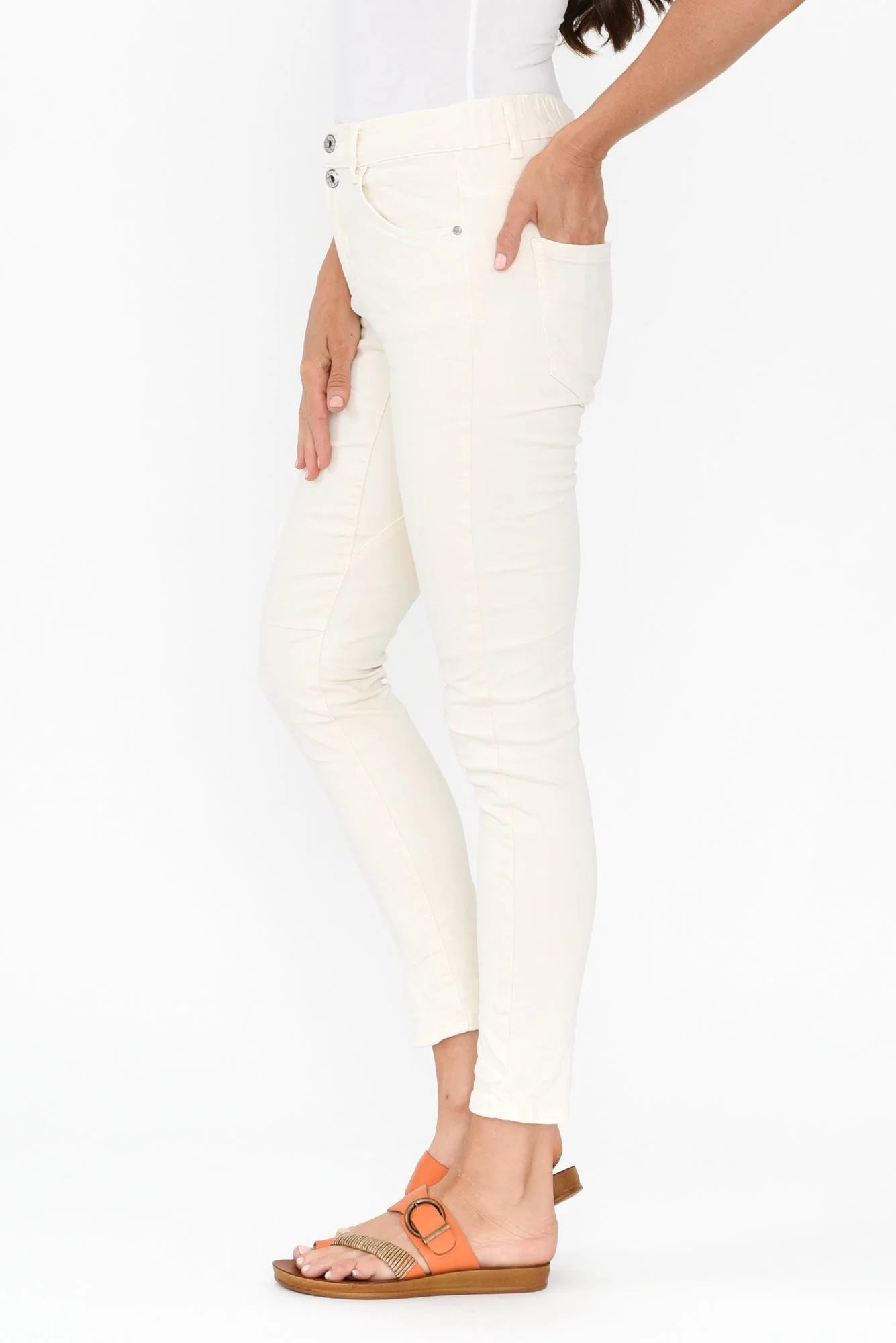 Ellery Cream Cotton Stretch Jeans - Image 4