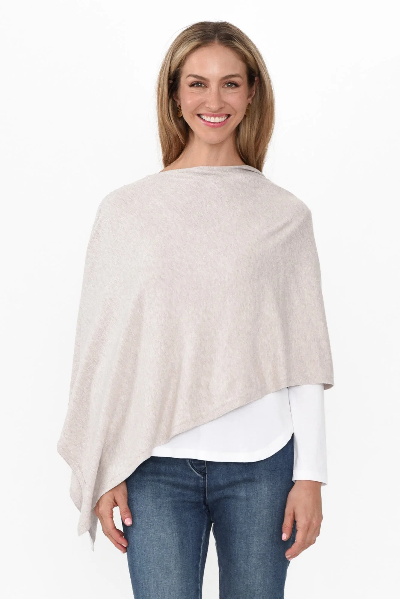 Elorie Beige Cotton Cashmere Poncho - Image 5