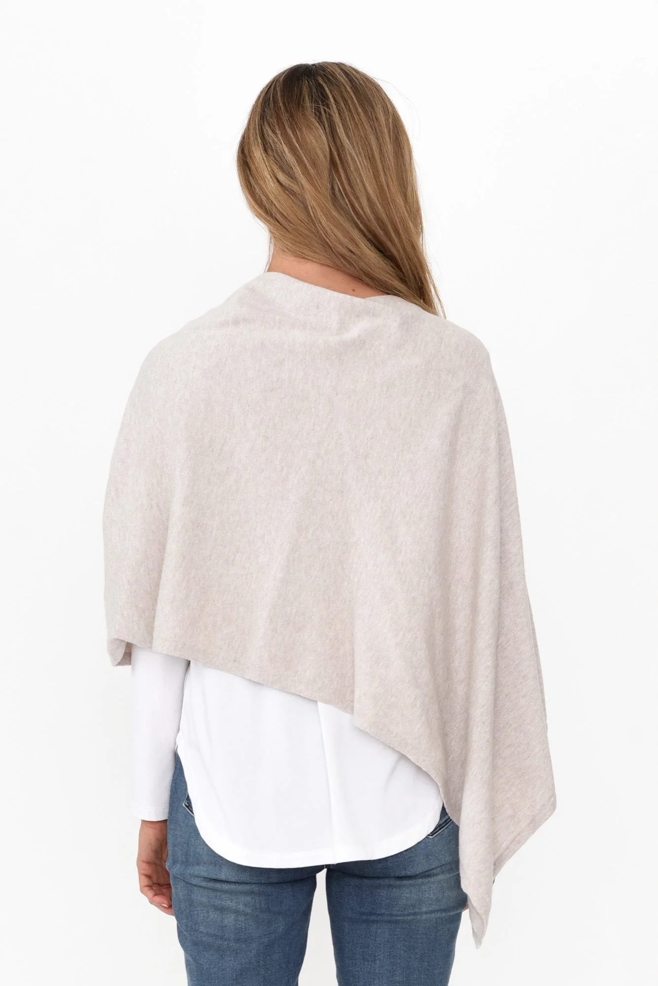 Elorie Beige Cotton Cashmere Poncho - Image 7