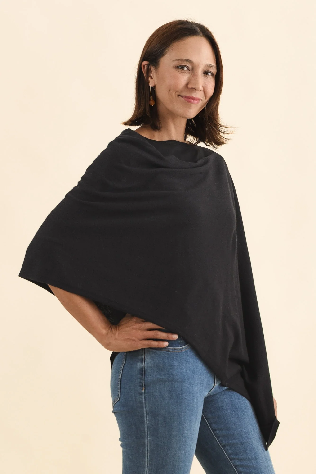 Elorie Black Cotton Cashmere Poncho - Image 3