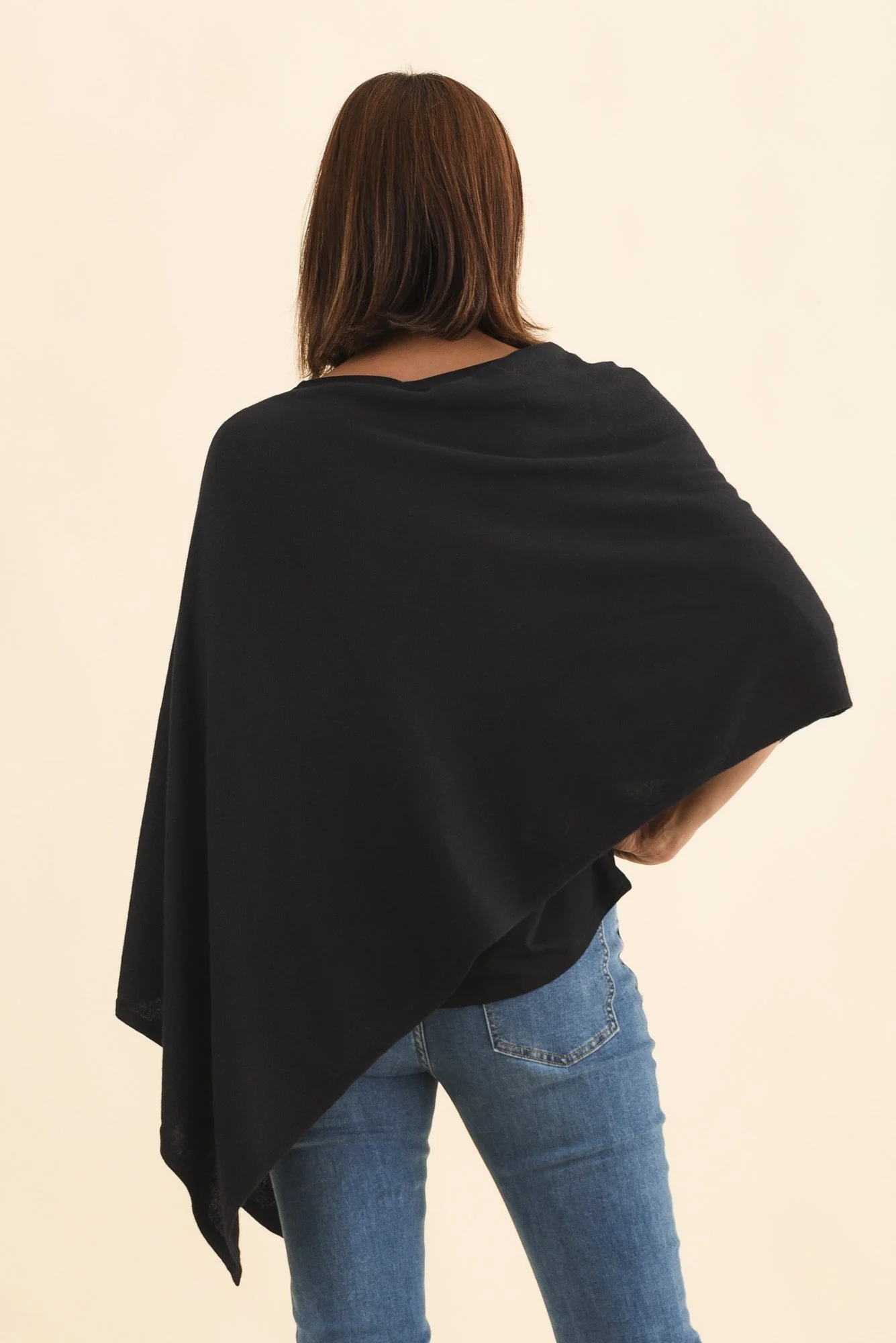 Elorie Black Cotton Cashmere Poncho - Image 4
