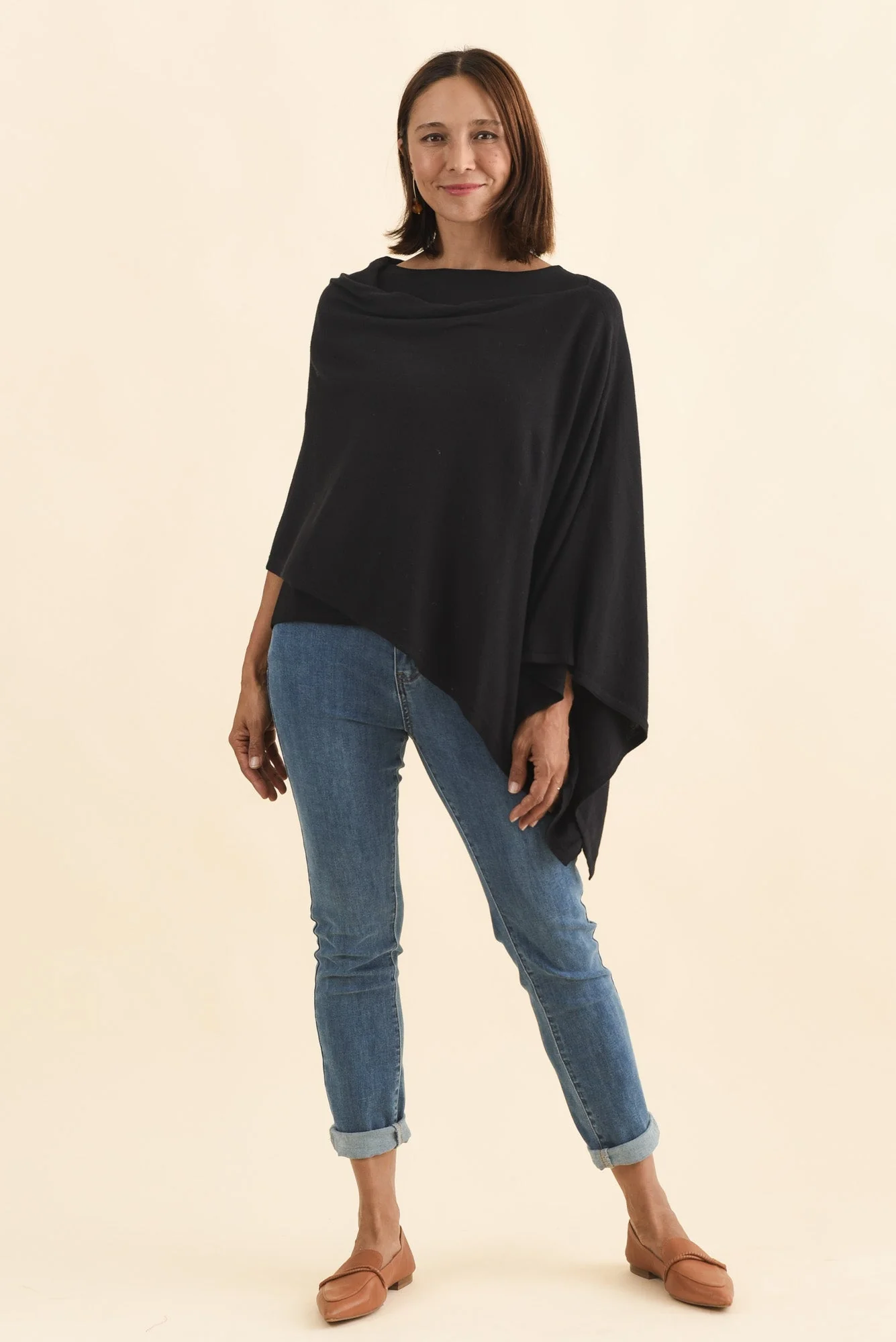 Elorie Black Cotton Cashmere Poncho - Image 6