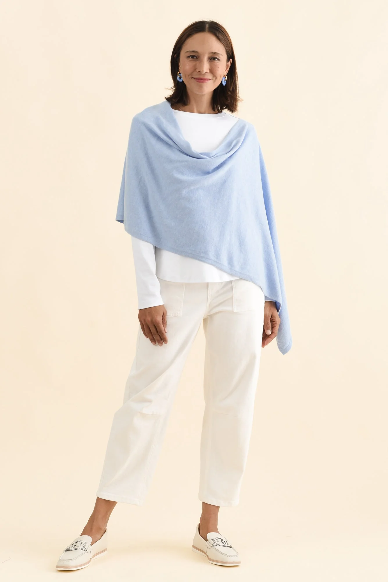 Elorie Blue Cotton Cashmere Poncho - Image 6