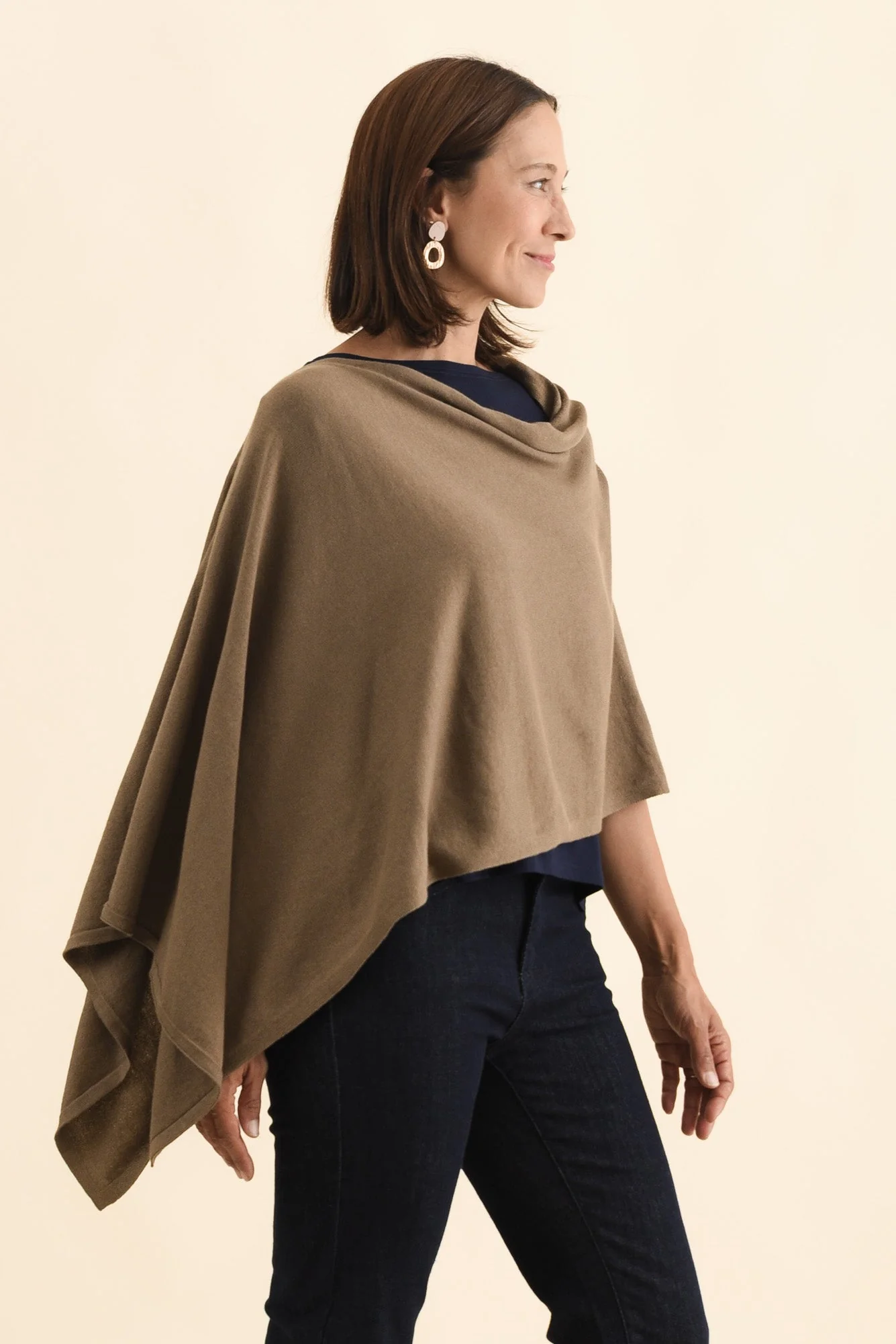 Elorie Khaki Cotton Cashmere Poncho - Image 3