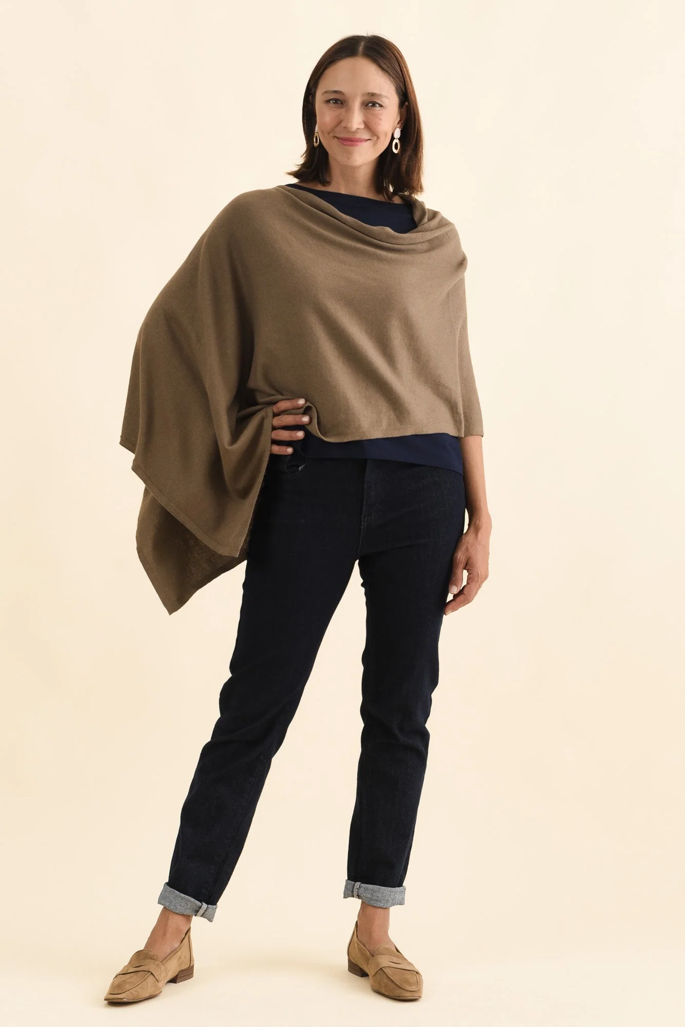Elorie Khaki Cotton Cashmere Poncho - Image 6