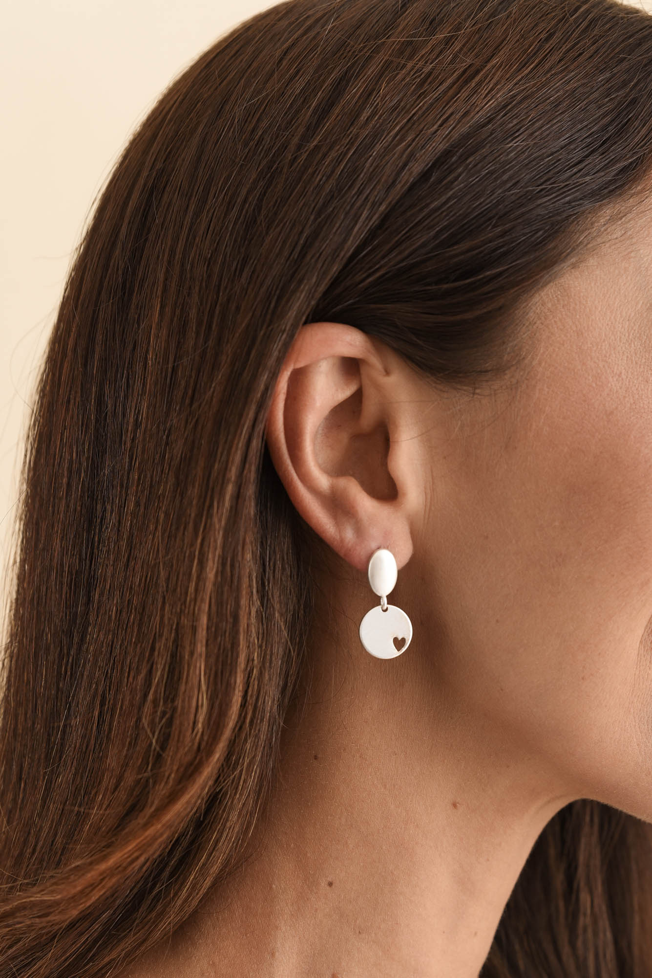 Elsa Silver Heart Disc Earrings - Image 2