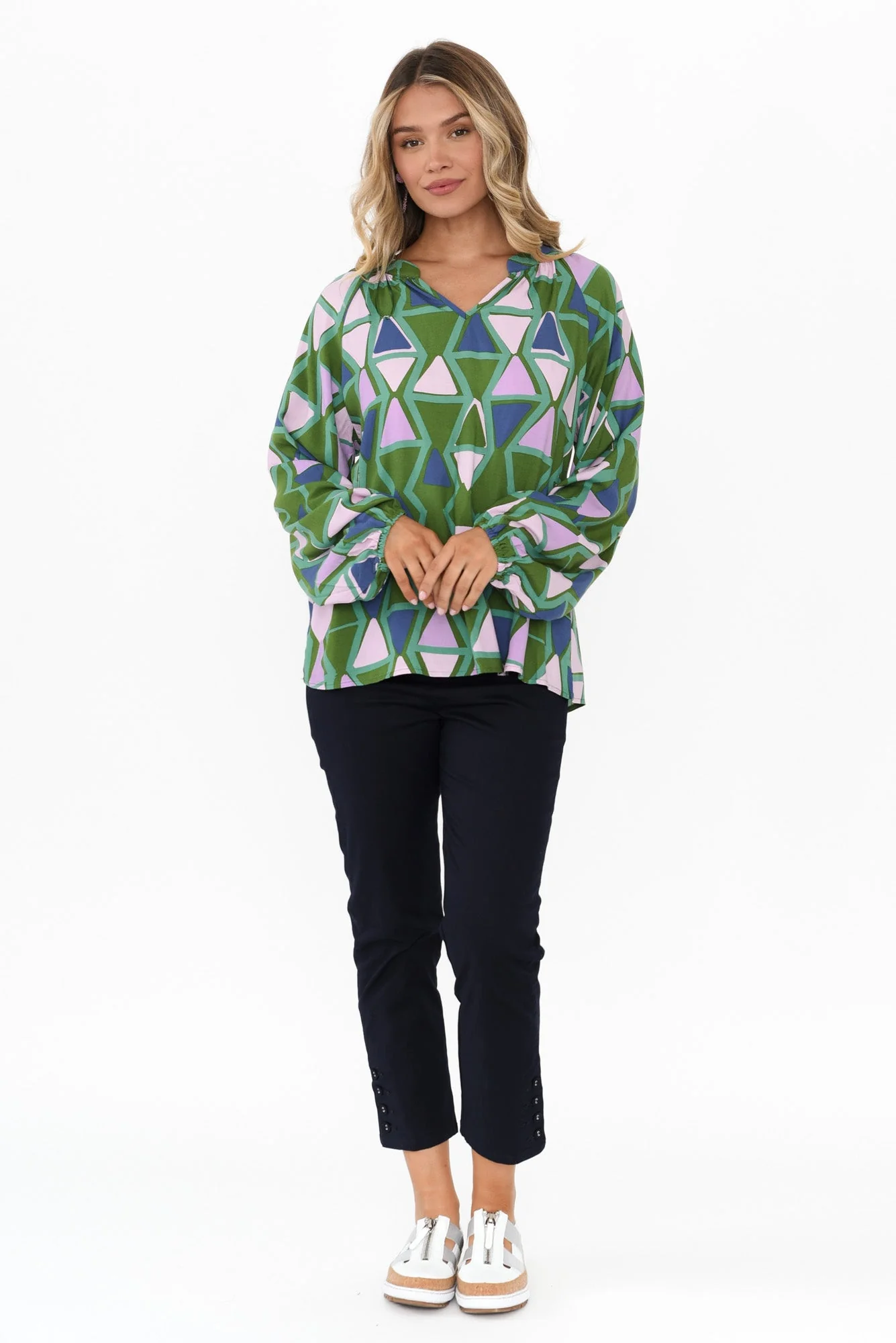 Else Green Geo Sleeved Top - Image 11