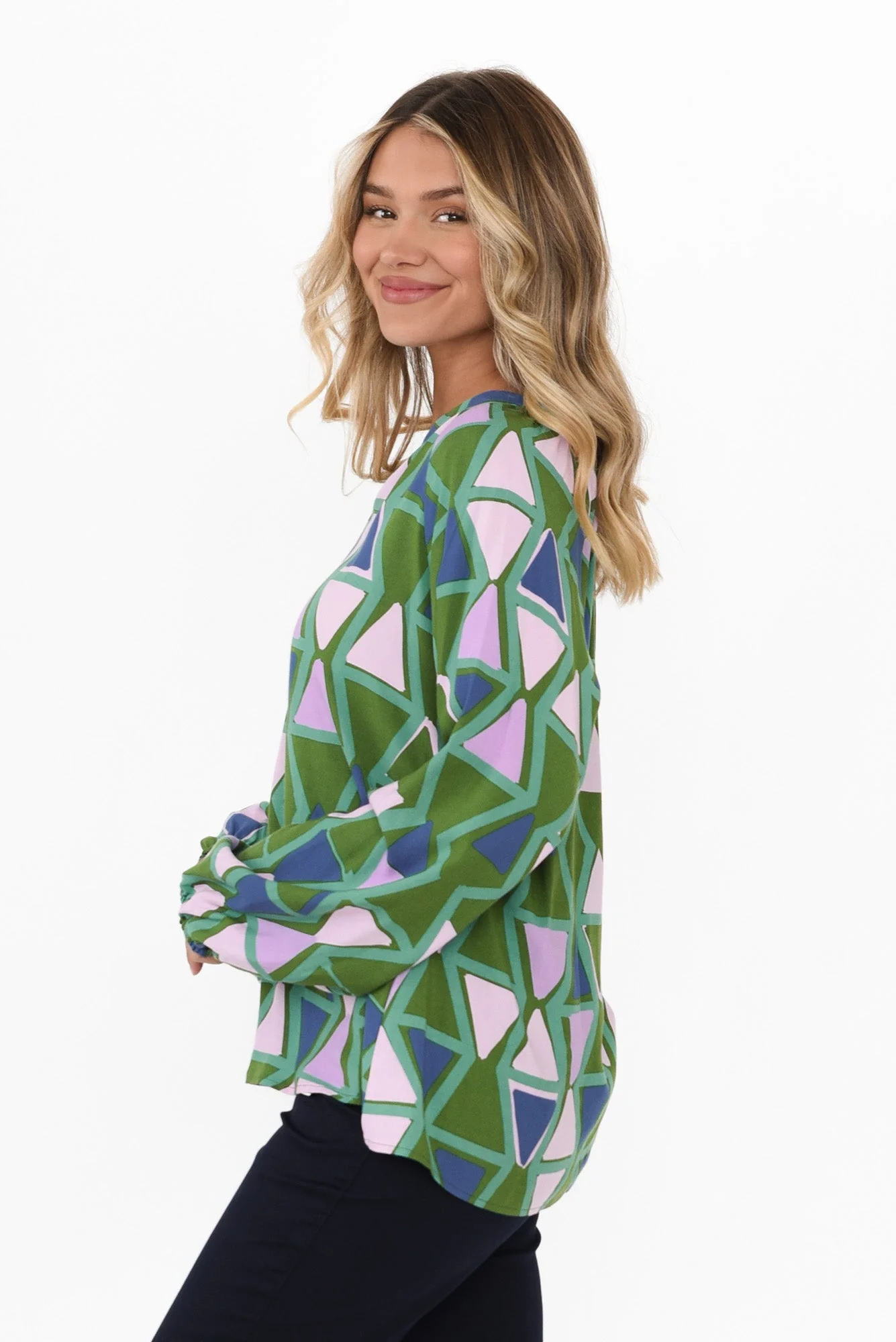 Else Green Geo Sleeved Top - Image 8