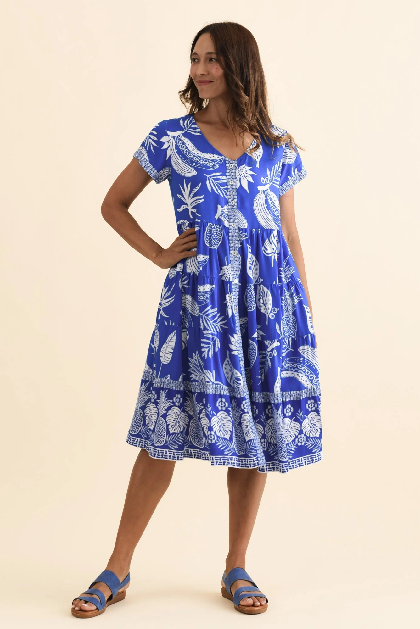 Emila Cobalt Tropical Button Dress - Image 2