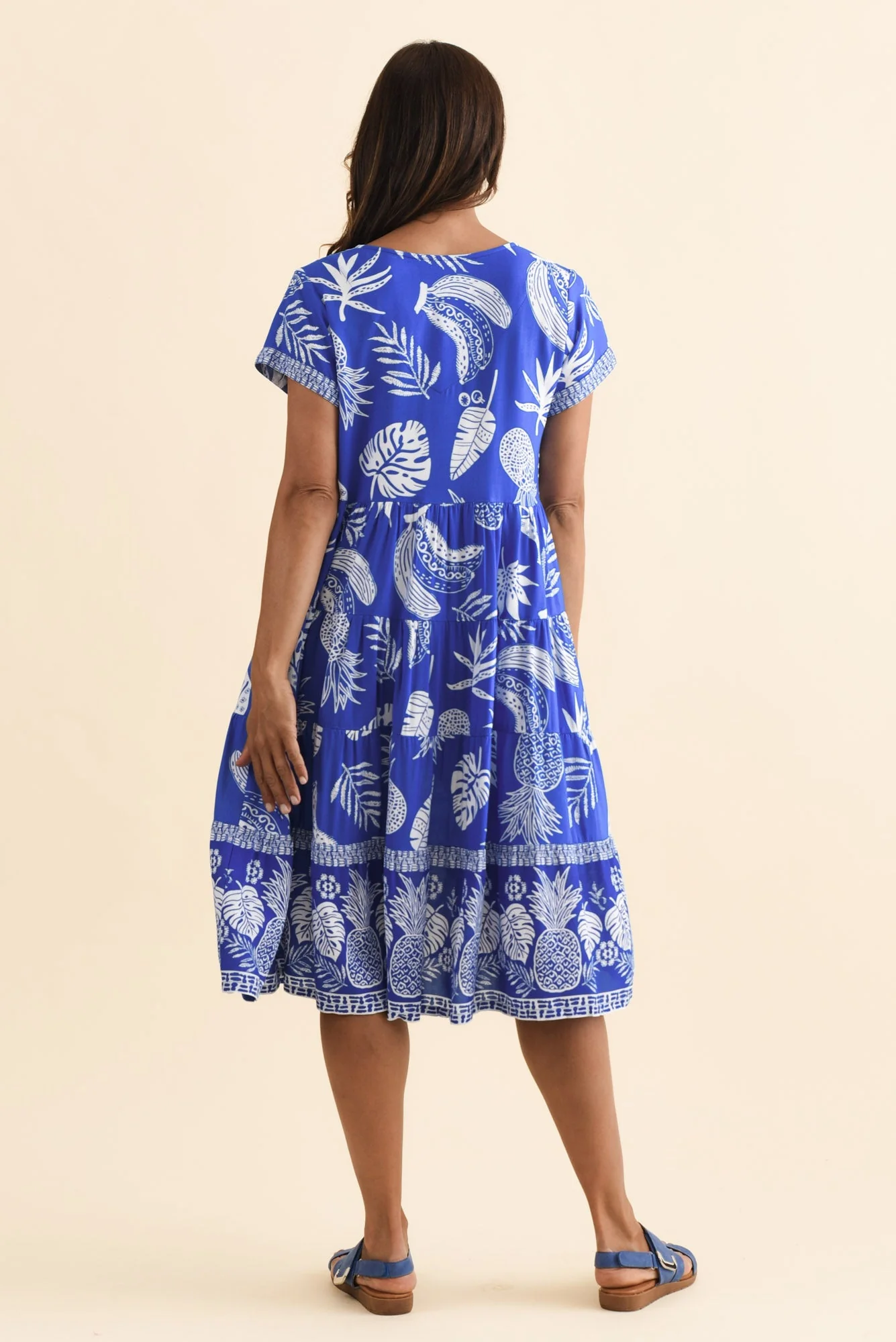 Emila Cobalt Tropical Button Dress - Image 4