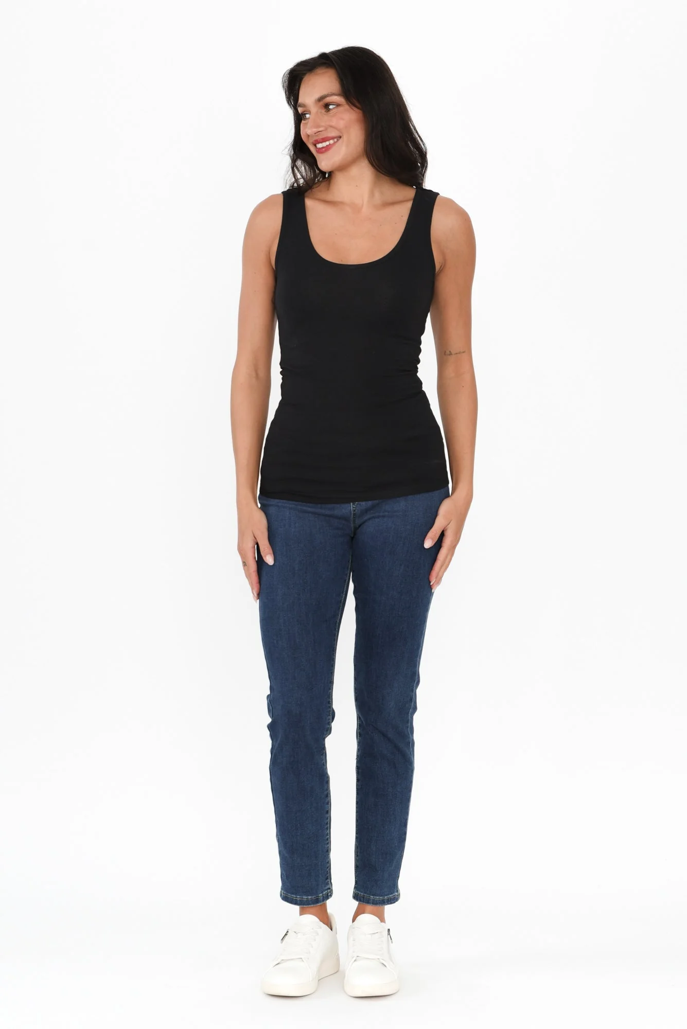 Emma Black Cotton Tank Top - Image 6