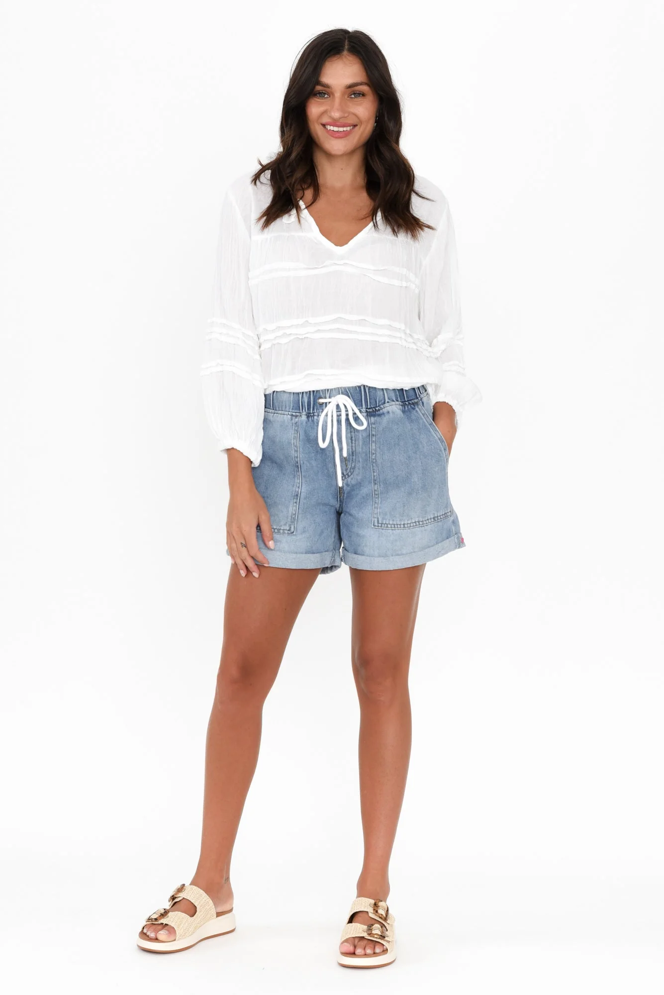 Emma Blue Denim Relaxed Shorts - Image 3