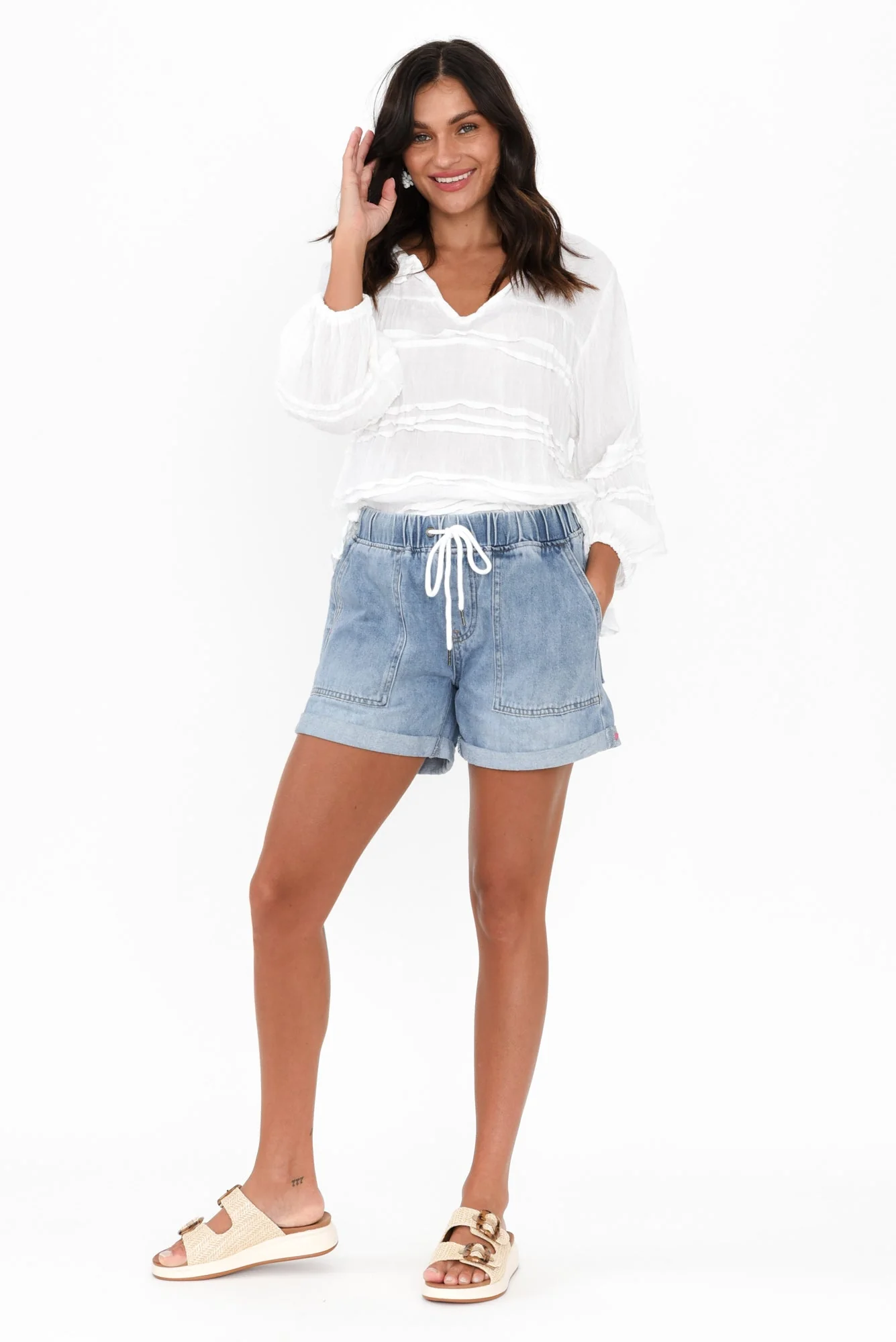 Emma Blue Denim Relaxed Shorts - Image 7