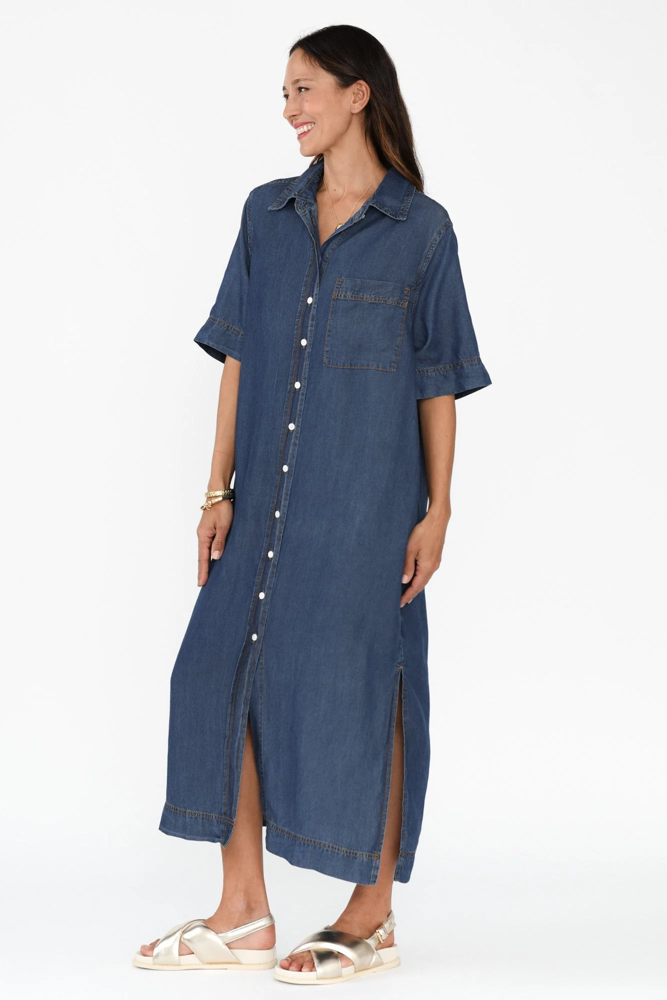 Emmy Dark Blue Denim Shirt Dress - Image 3
