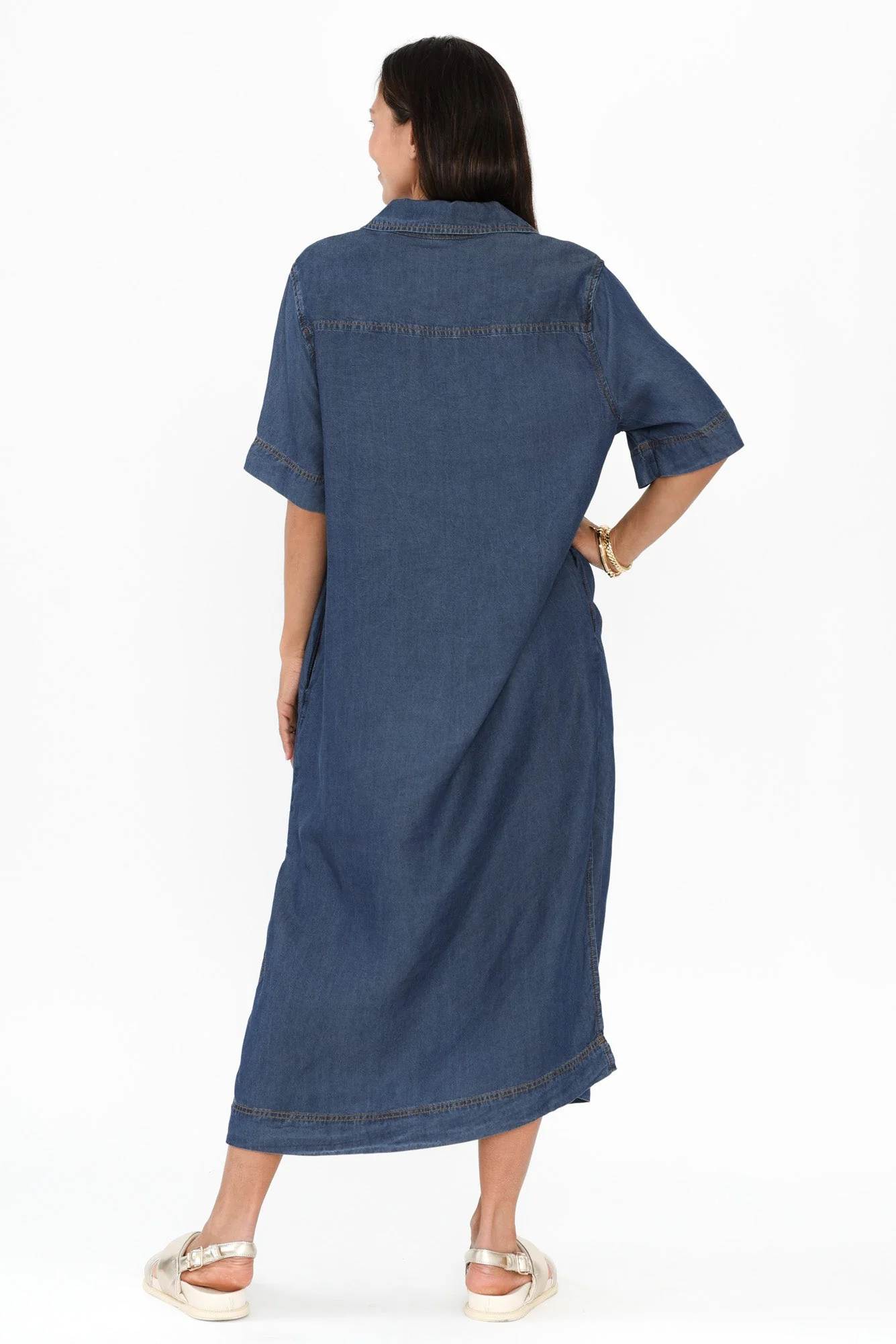 Emmy Dark Blue Denim Shirt Dress - Image 4
