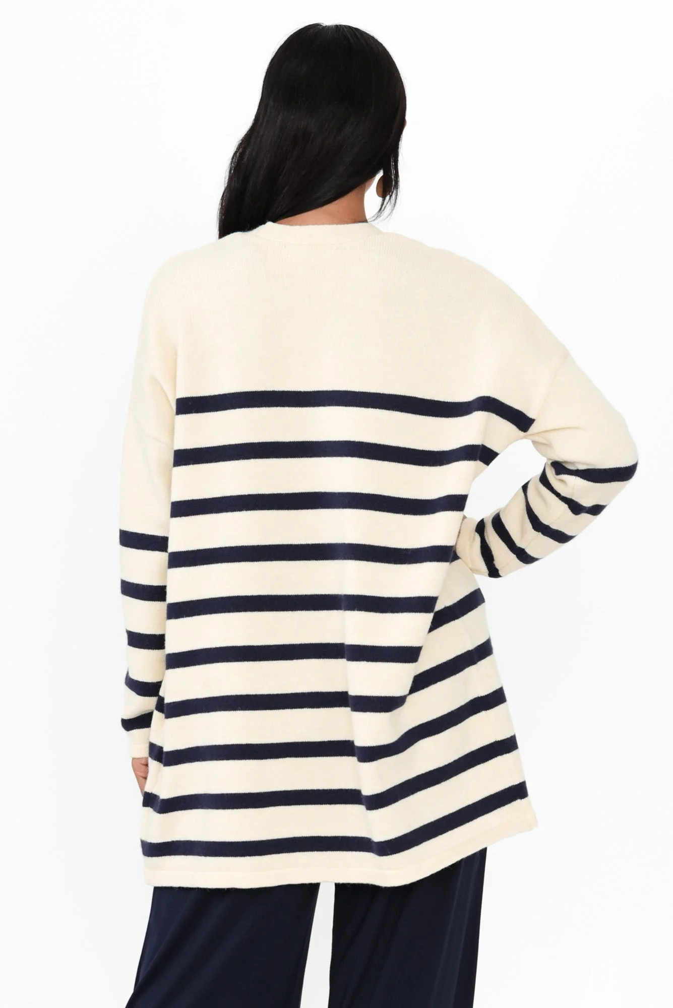Emy Blue Stripe Knit Cardigan - Image 4