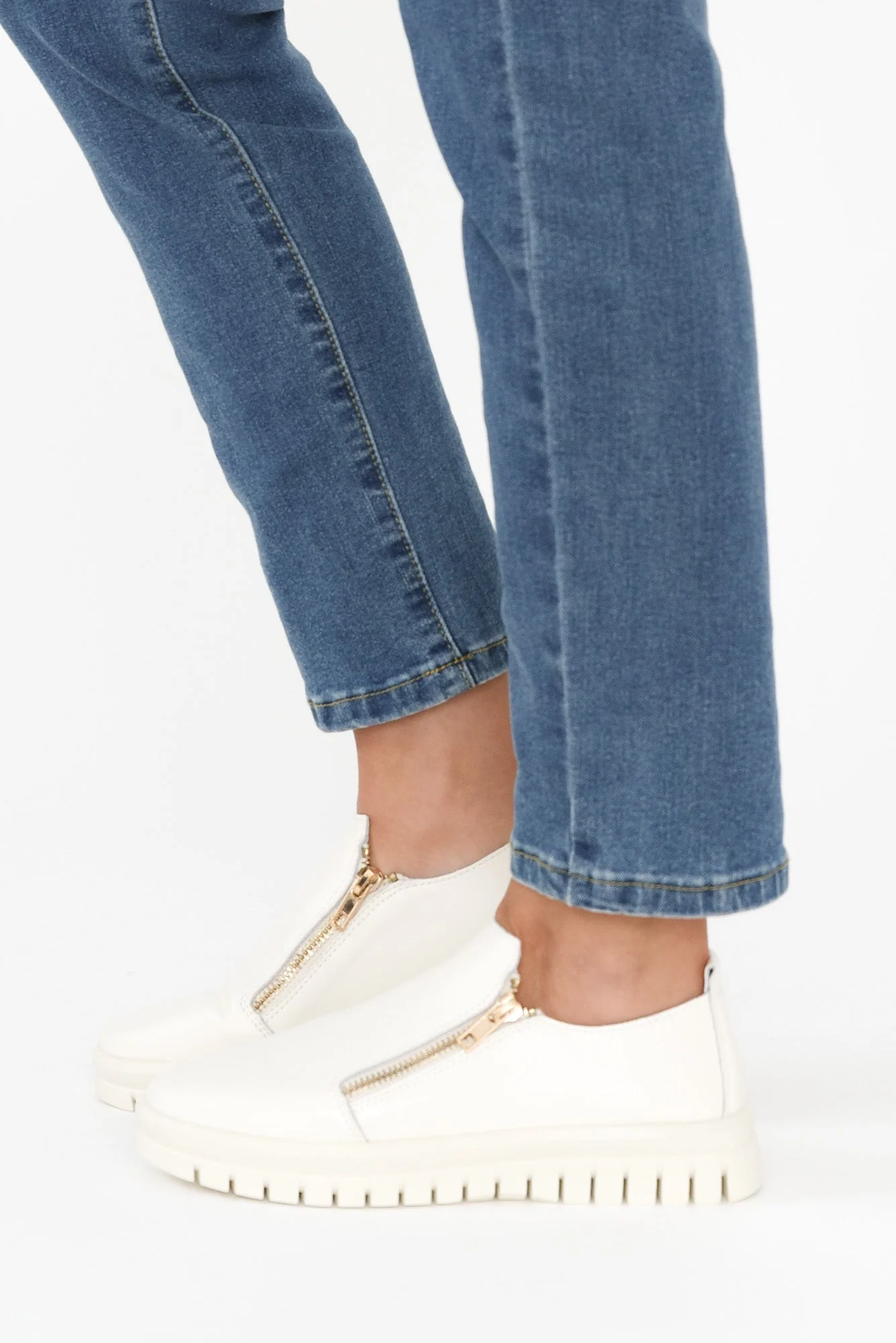 Enjoy White Leather Zip Sneaker - Image 5